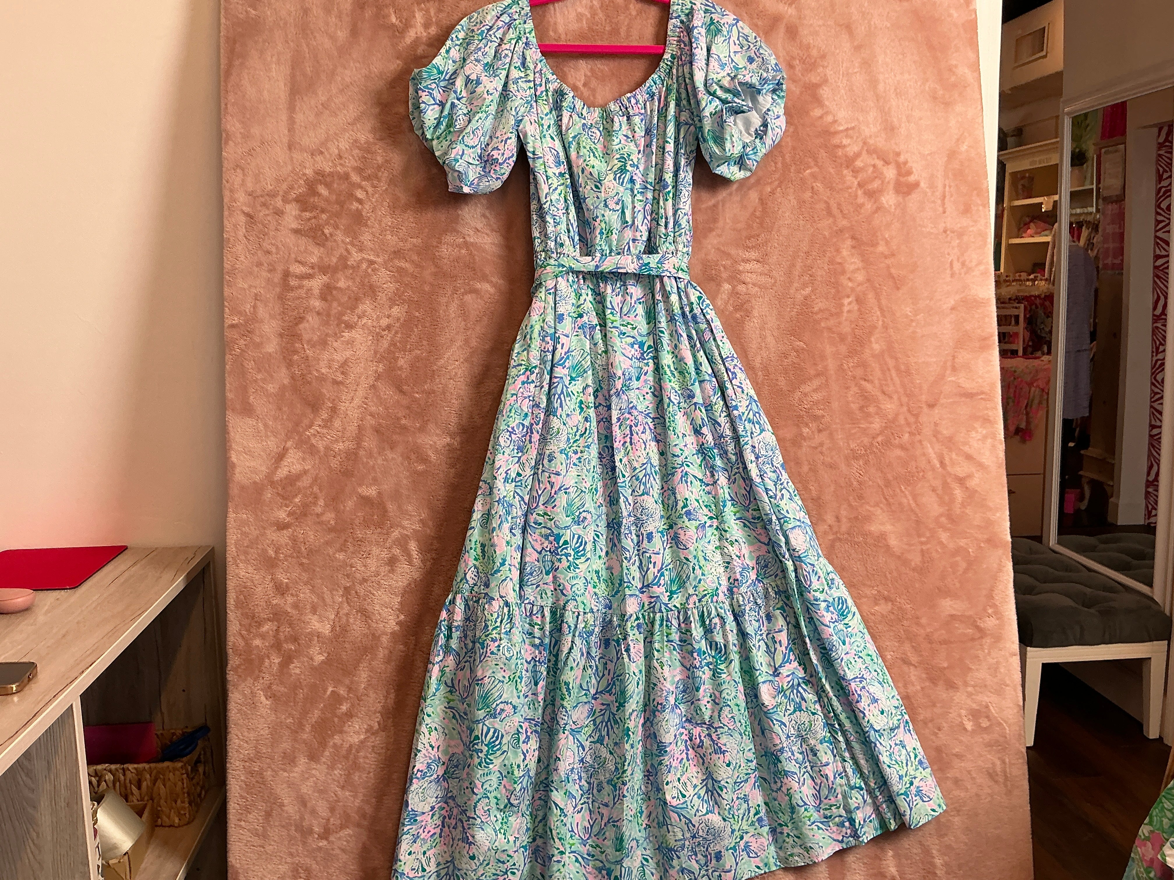 Lilly Pulitzer NWT - Tamie Off The Shoulder Dress - Surf Blue Soleil It On Me - Size XL