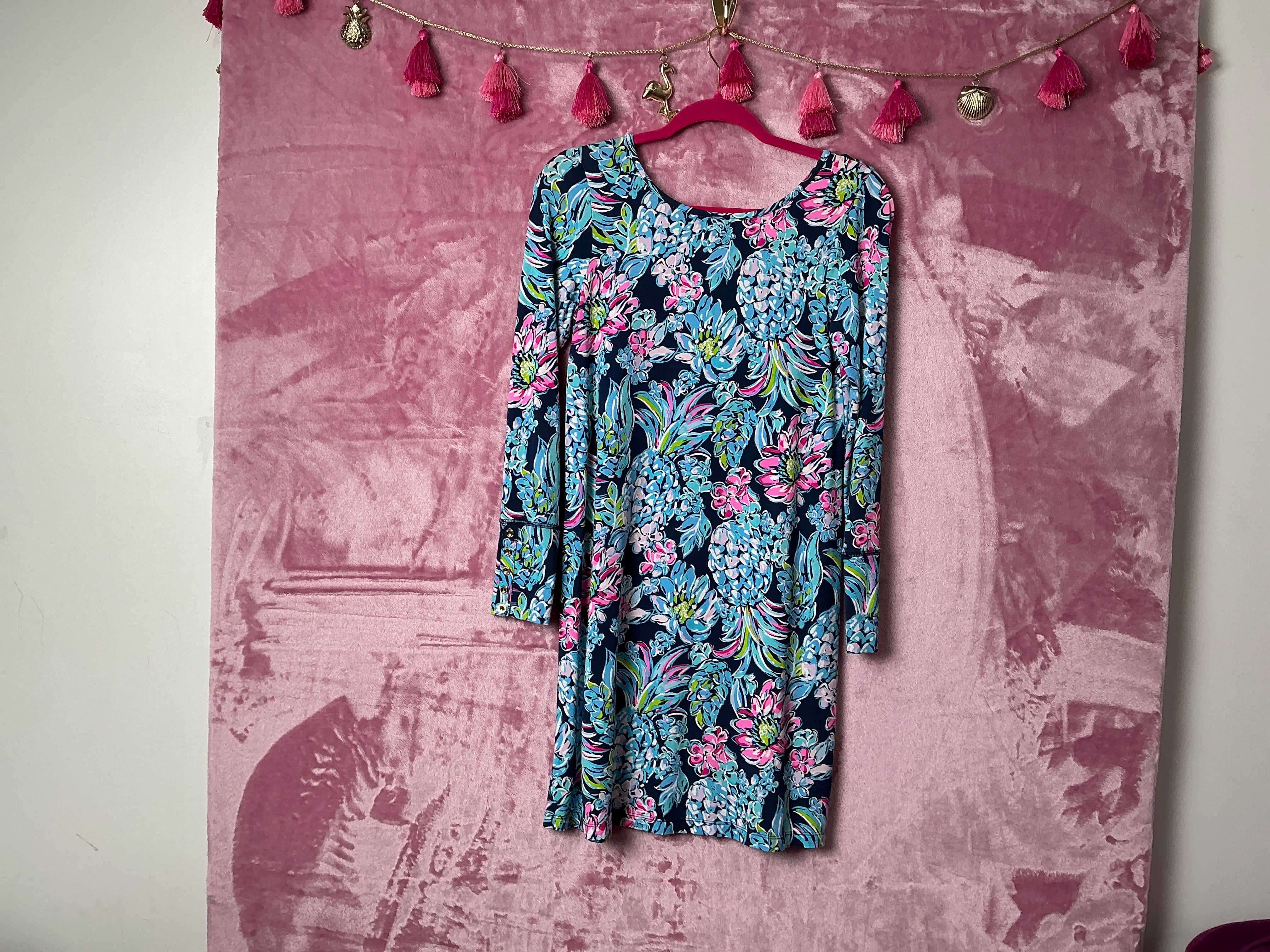 Lilly Pulitzer Kaisley Neck Dress - High Tide Navy Pineapple - Size XS