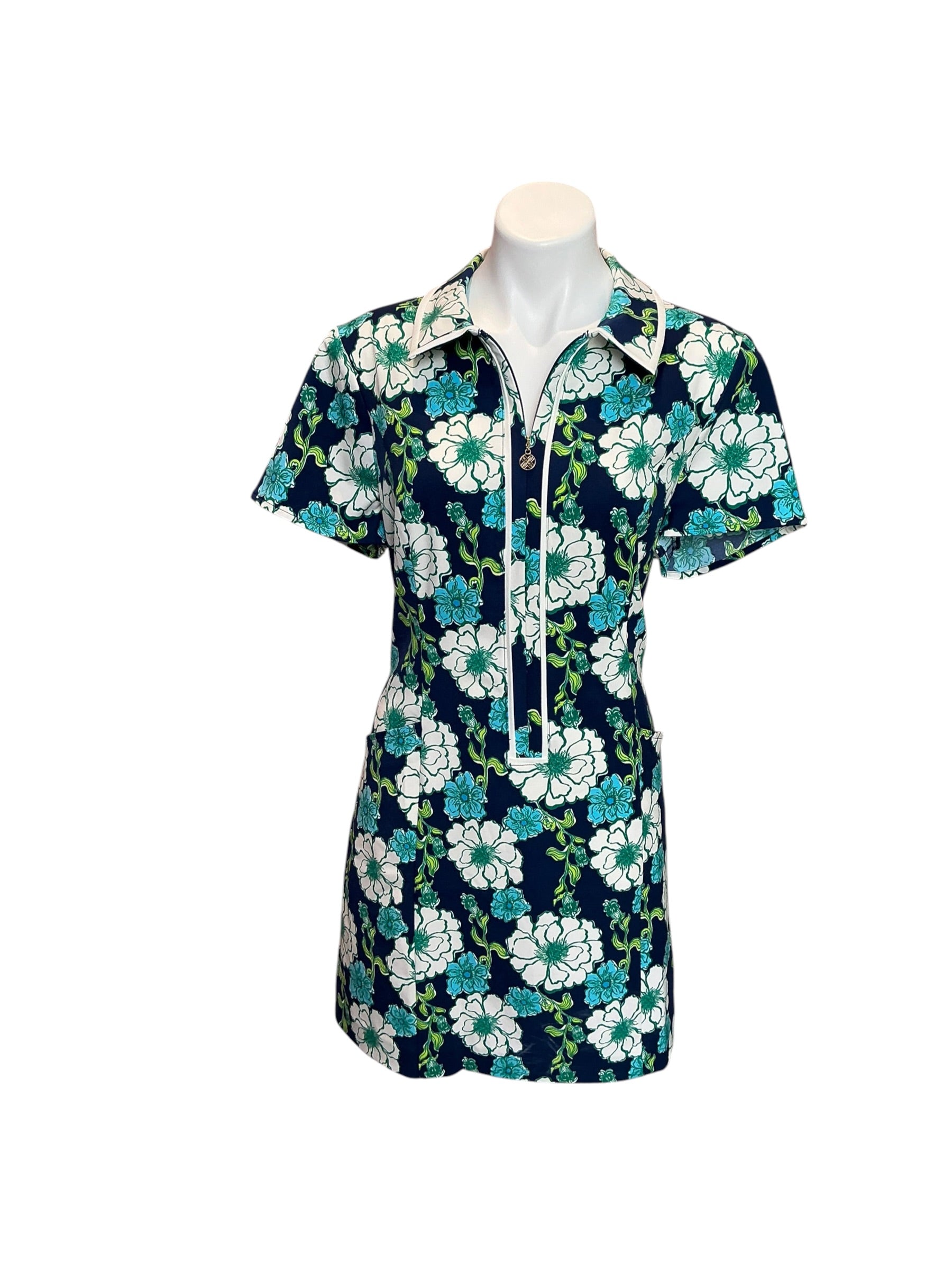 Lilly Pulitzer NWT Kathy Short Sleeve Dress UPF 50+ Low Tide Navy Go Big Golf - Size 14