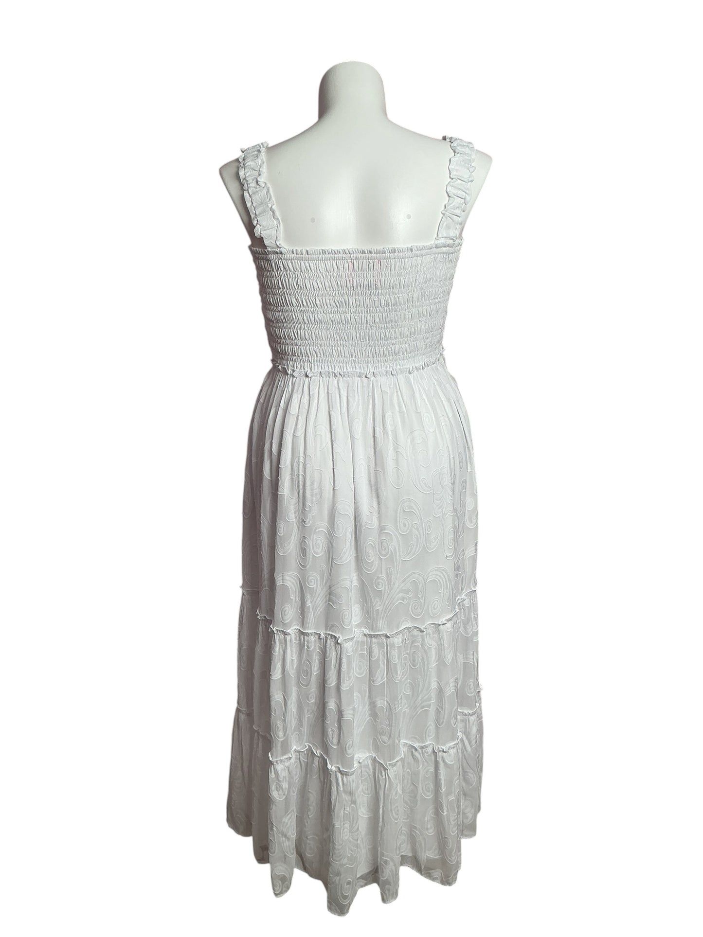 Lilly Pulitzer- Hadley Smocked Maxi Dress Resort White Crepe Swirl Size L