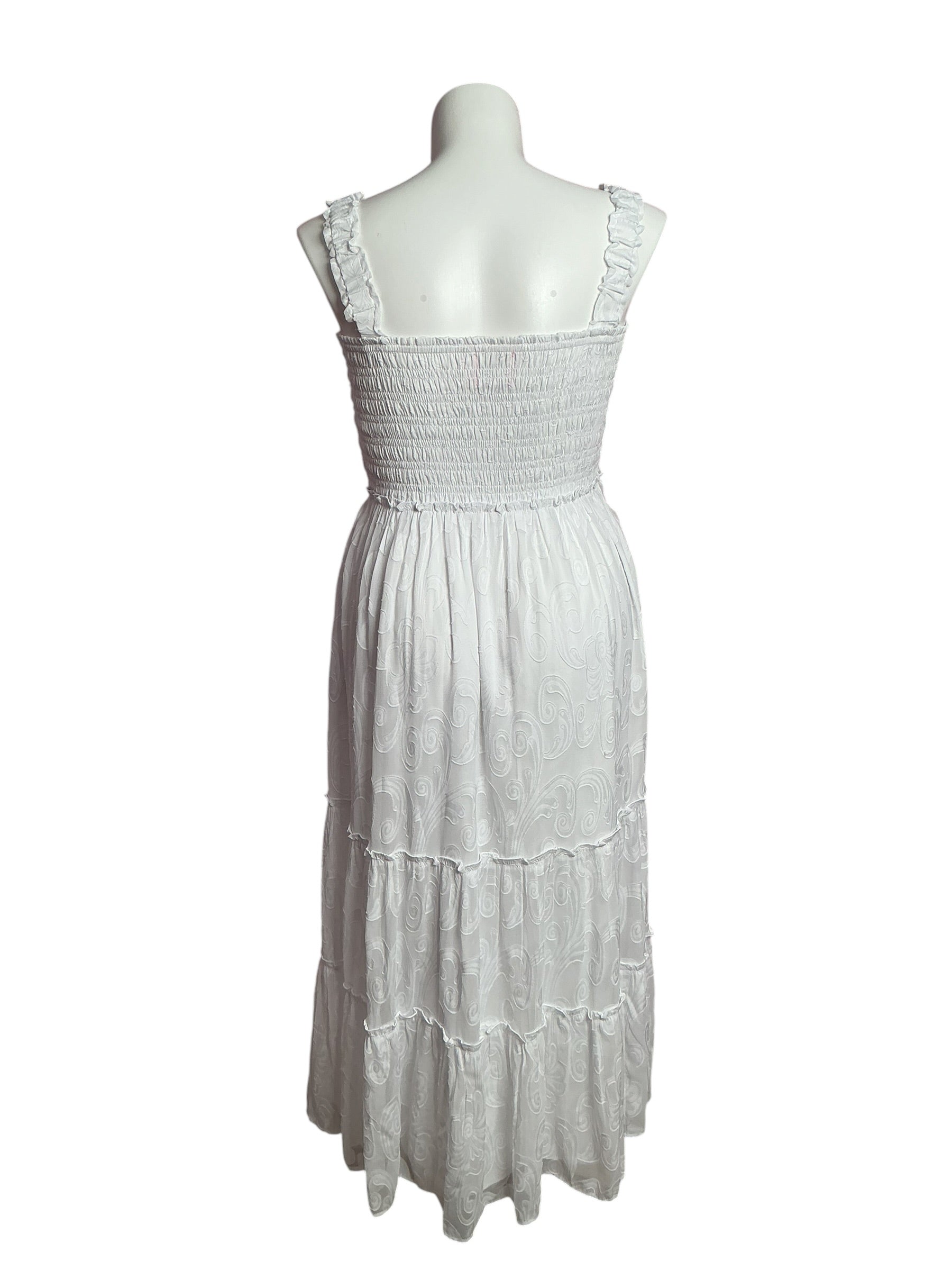 Lilly Pulitzer- Hadley Smocked Maxi Dress Resort White Crepe Swirl Size L