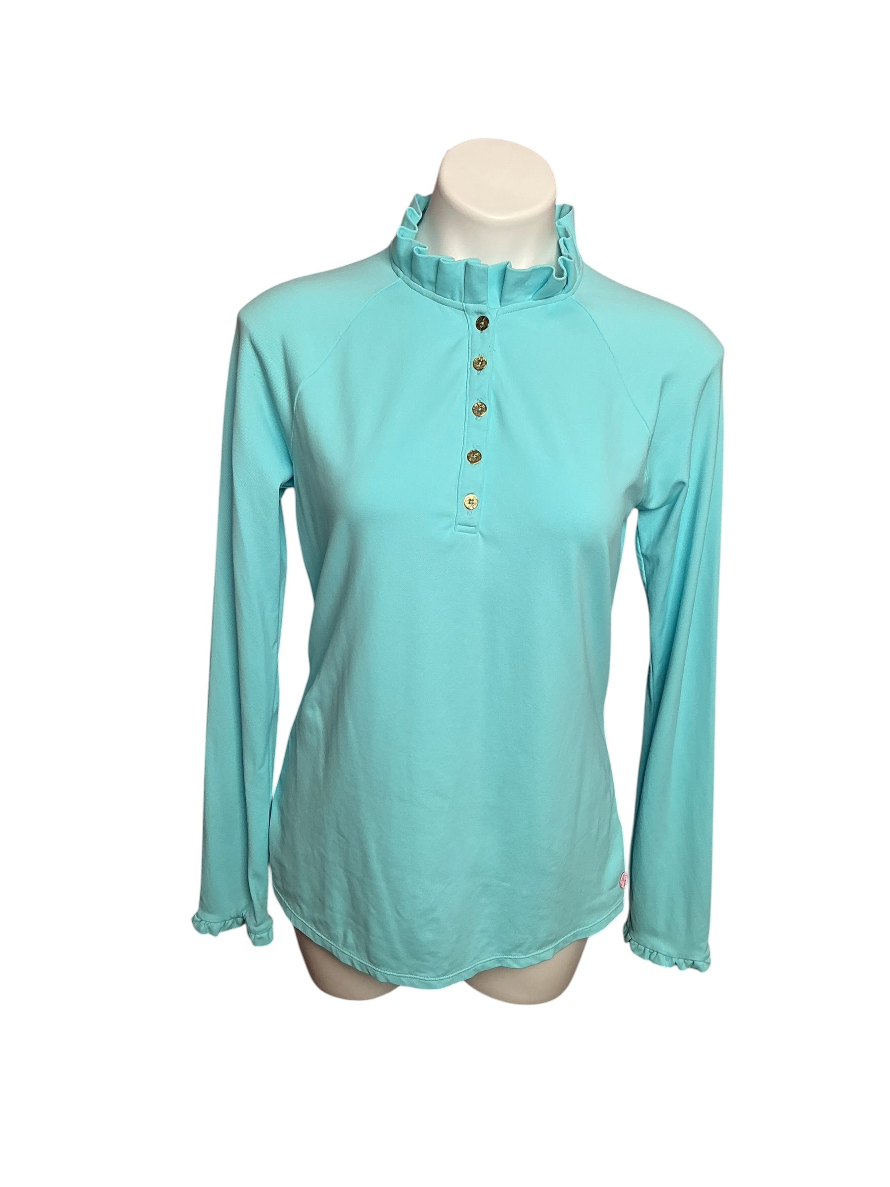 Lilly Pulitzer UPF 50+ Luxletic Hutton Ruffle Long Sleeve Polo Light Blue - Size M