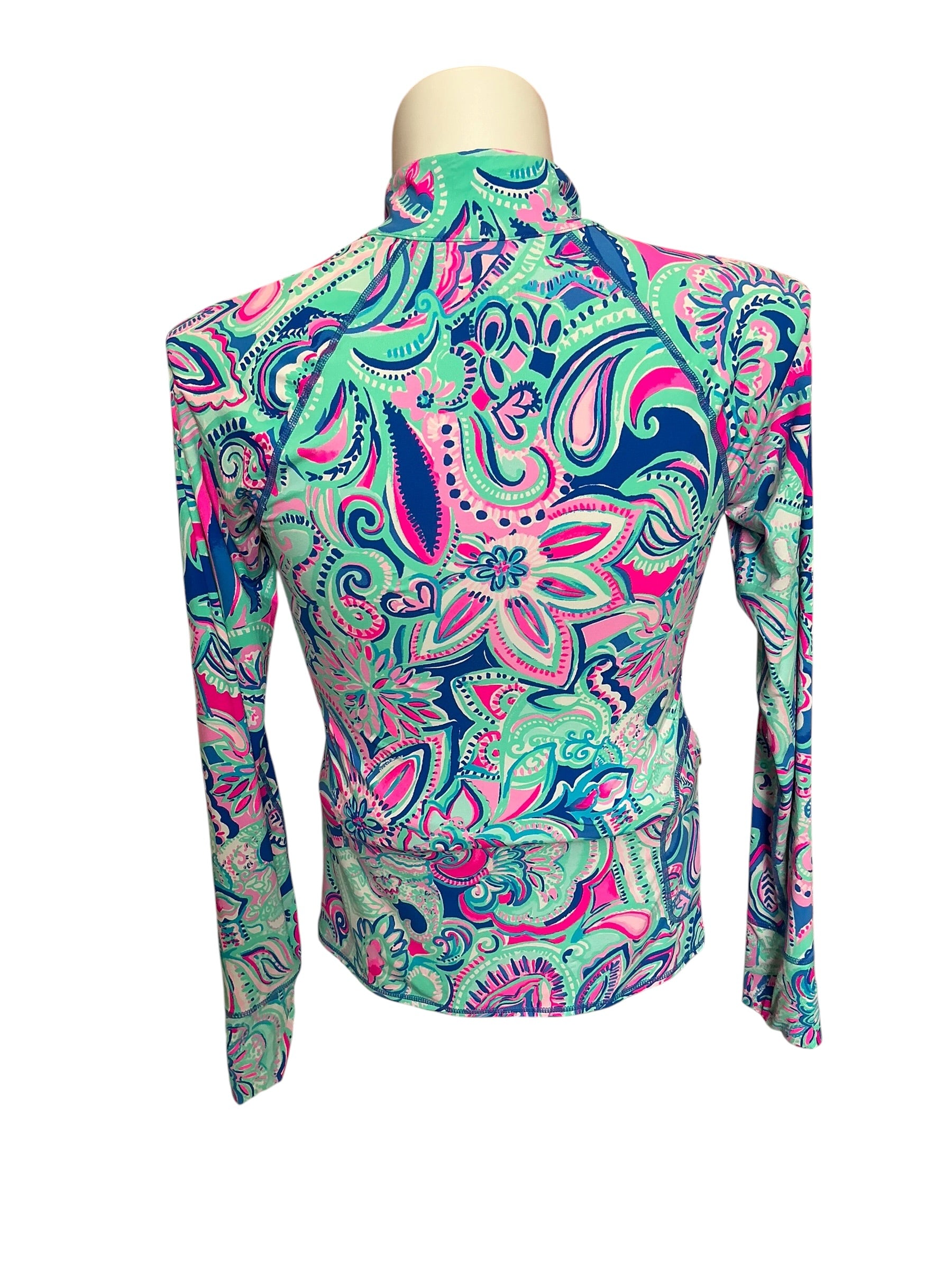 Lilly Pulitzer Marion Mesh Panel Half-Zip Sunguard High Tides Good Vibes - Size M