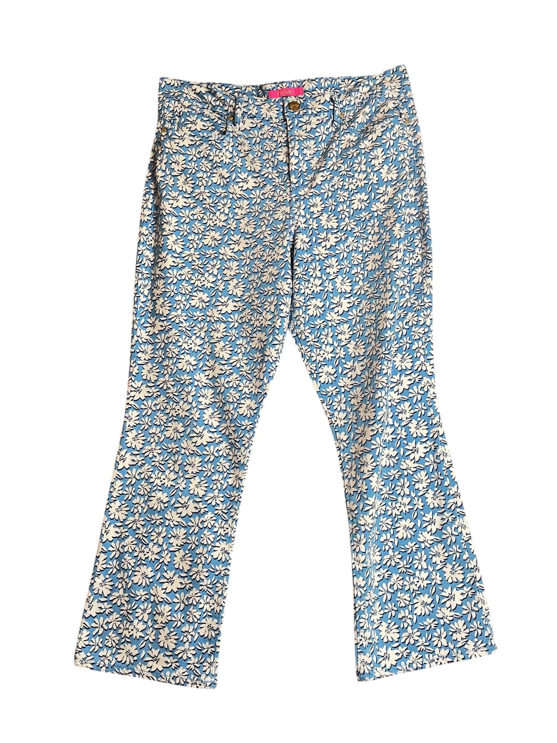Lilly Pulitzer Annet High Rise Crop Flare Jean - Lunar Blue Palm Beach Petals - Size 14
