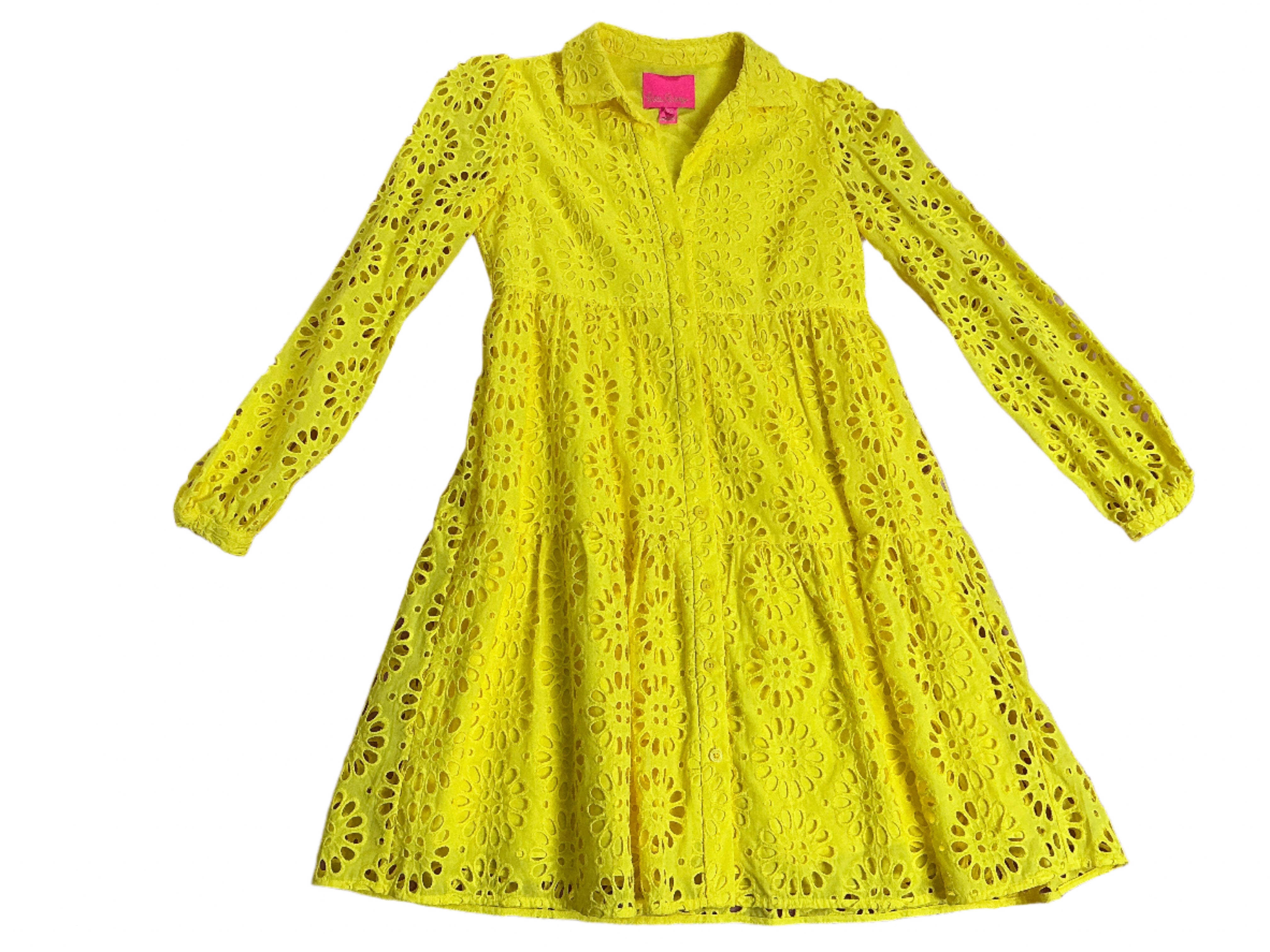 Lilly Pulitzer Kenna Shirt Dress - PiNWTeel Eyelet Resort Yellow - Size 00