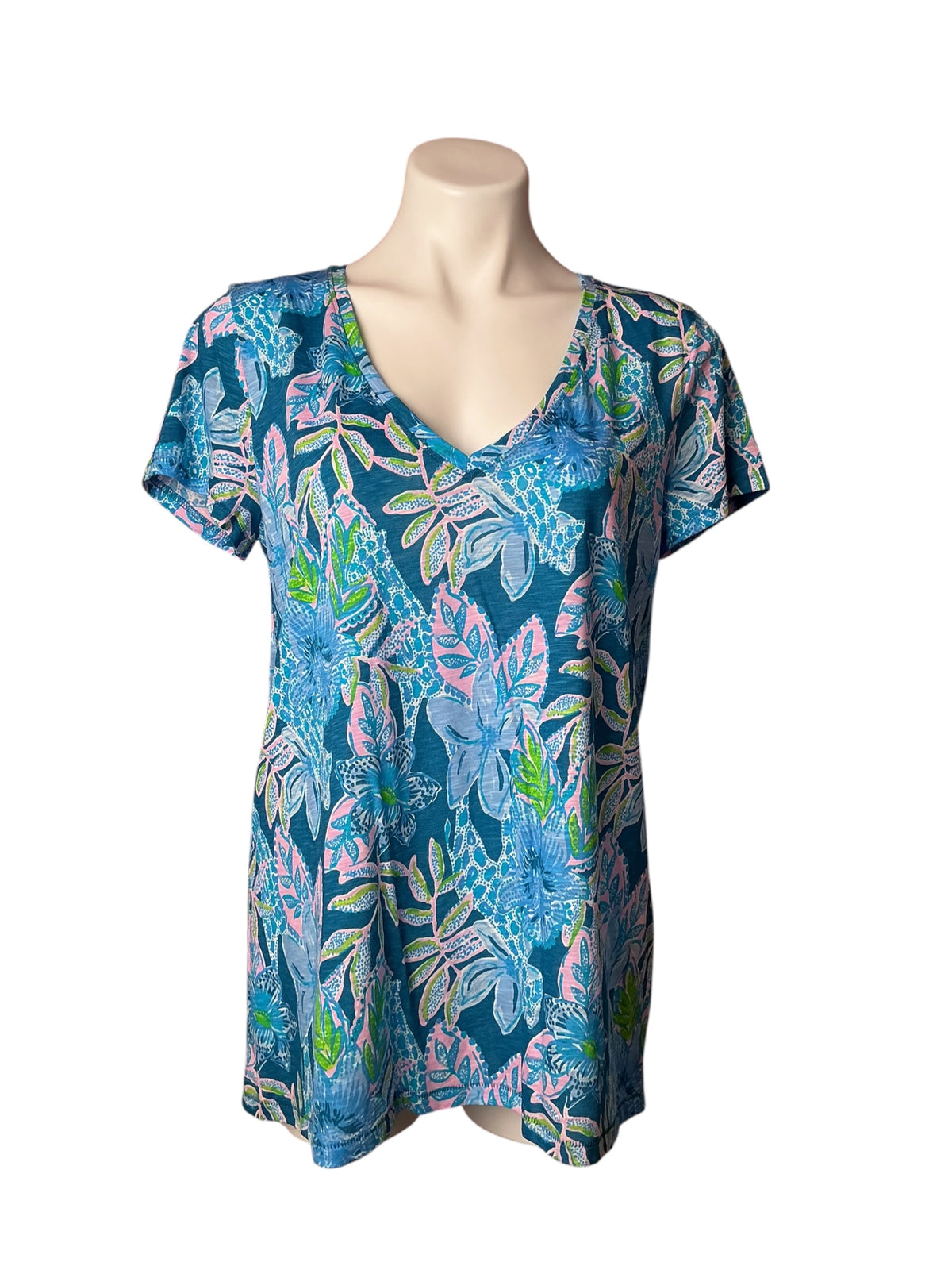 Lilly Pulitzer NWT Etta V-Neck Macaw Blue Tall Me About It - Size L