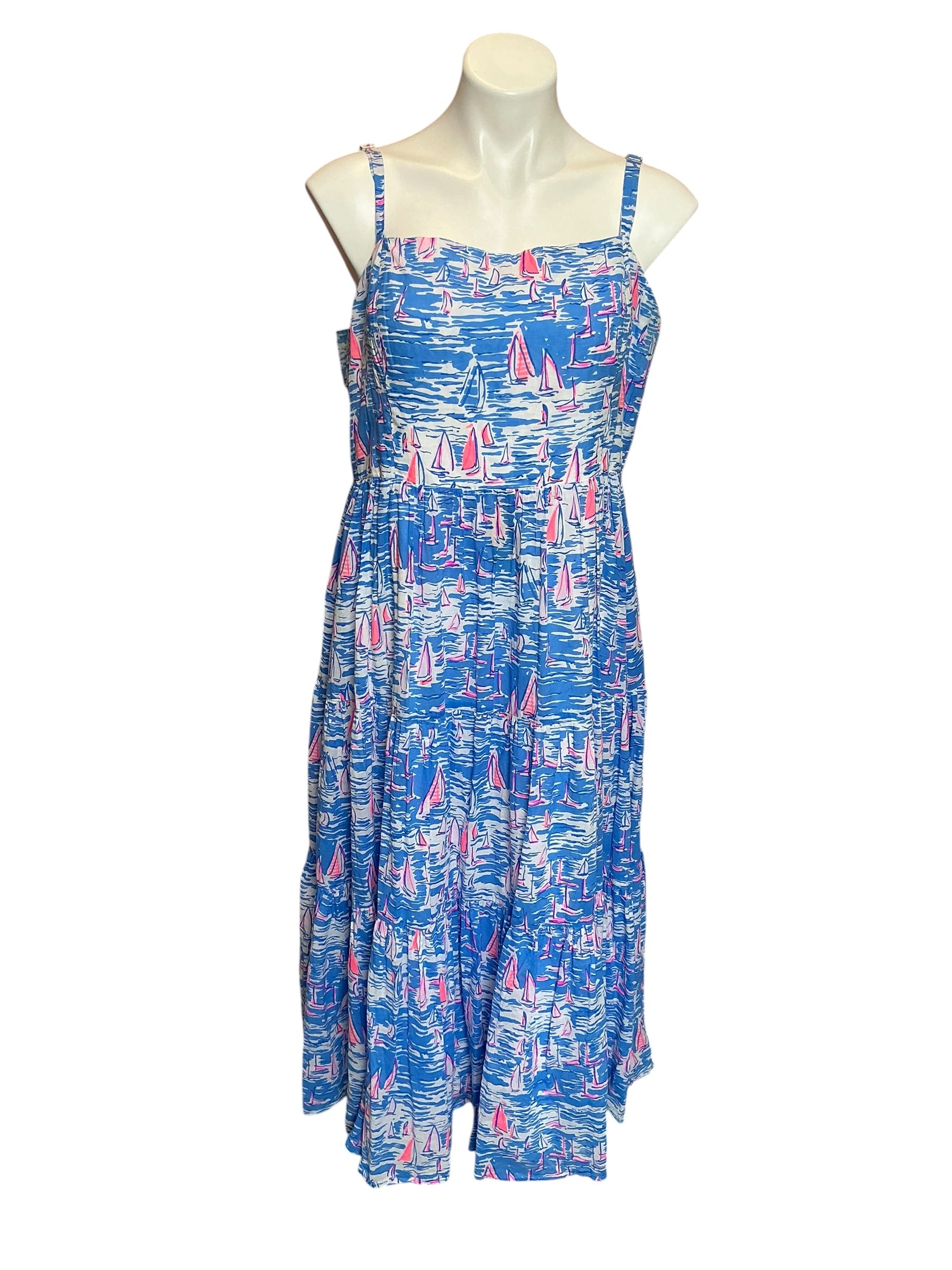 Lilly Pulitzer Analeese Cotton Midi Dress Zanzibar Blue Boatylicious - Size 16