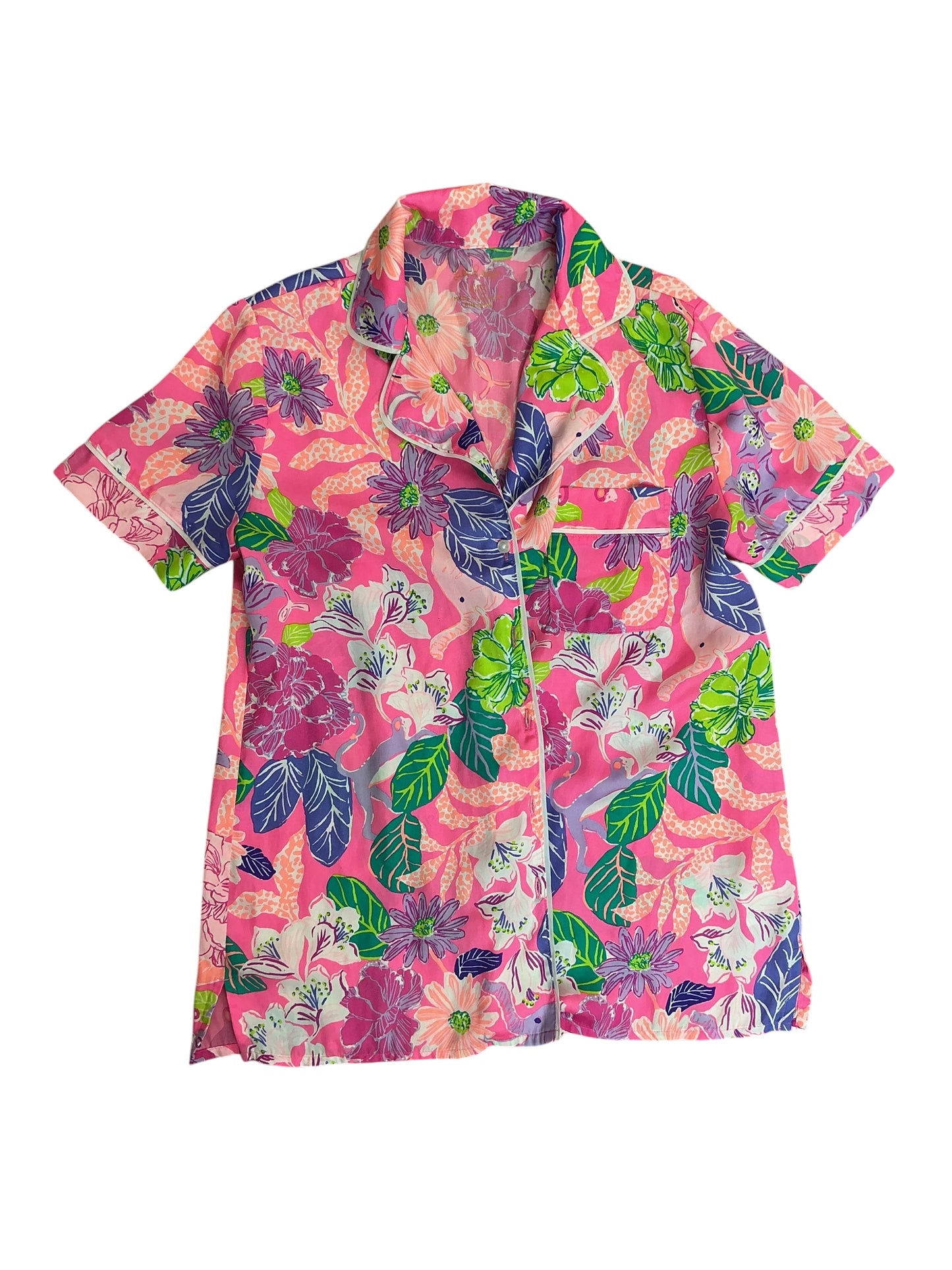 Lilly Pulitzer Teagan PJ Woven Top Pink Isle Best Of Friends - Size XXS
