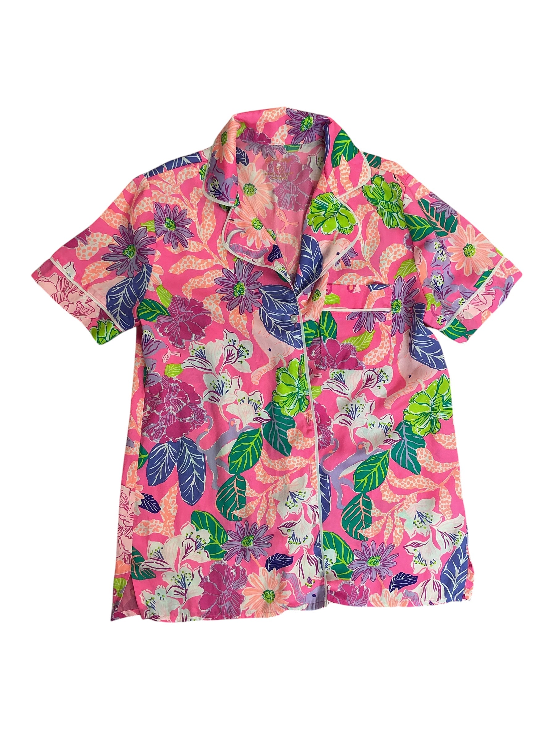 Lilly Pulitzer Teagan PJ Woven Top Pink Isle Best Of Friends - Size XXS
