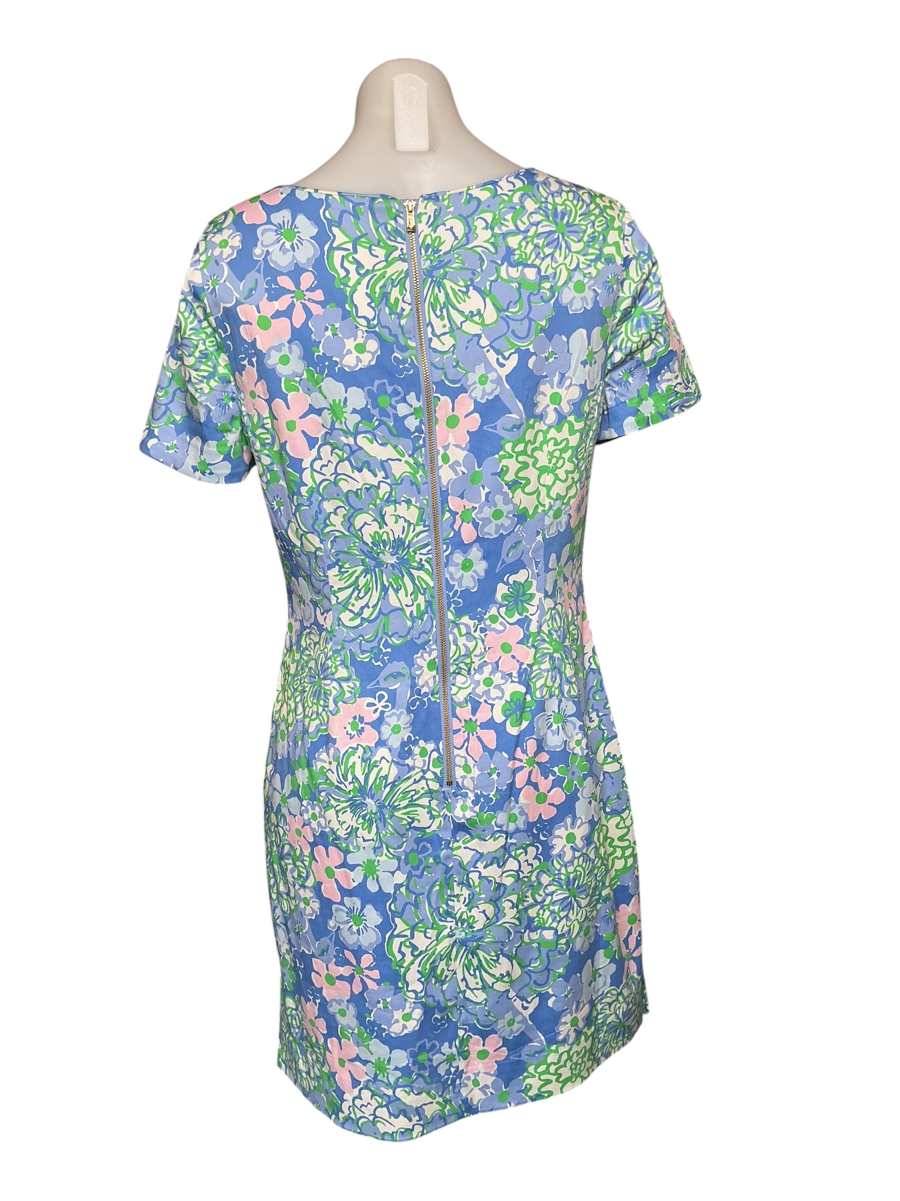 Lilly Pulitzer Short Sleeve Shift Dress - Sunwashed Blue Plumes In Bloom - Size 6
