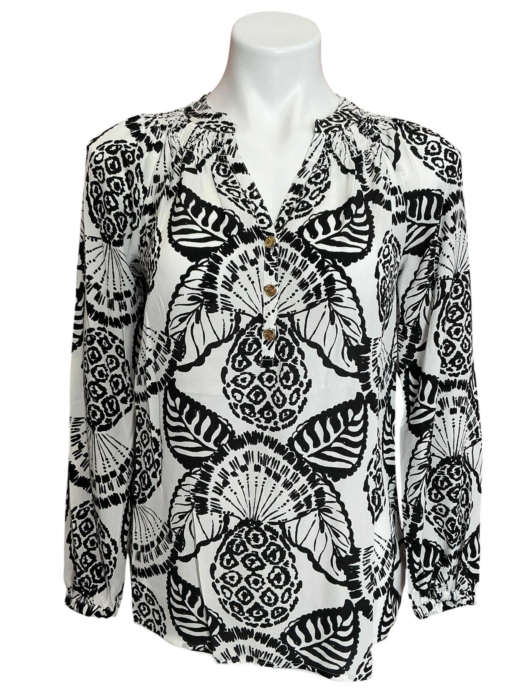 Lilly Pulitzer Elsa Silk Top Coconut Pineapple Princess Allover - Size XS