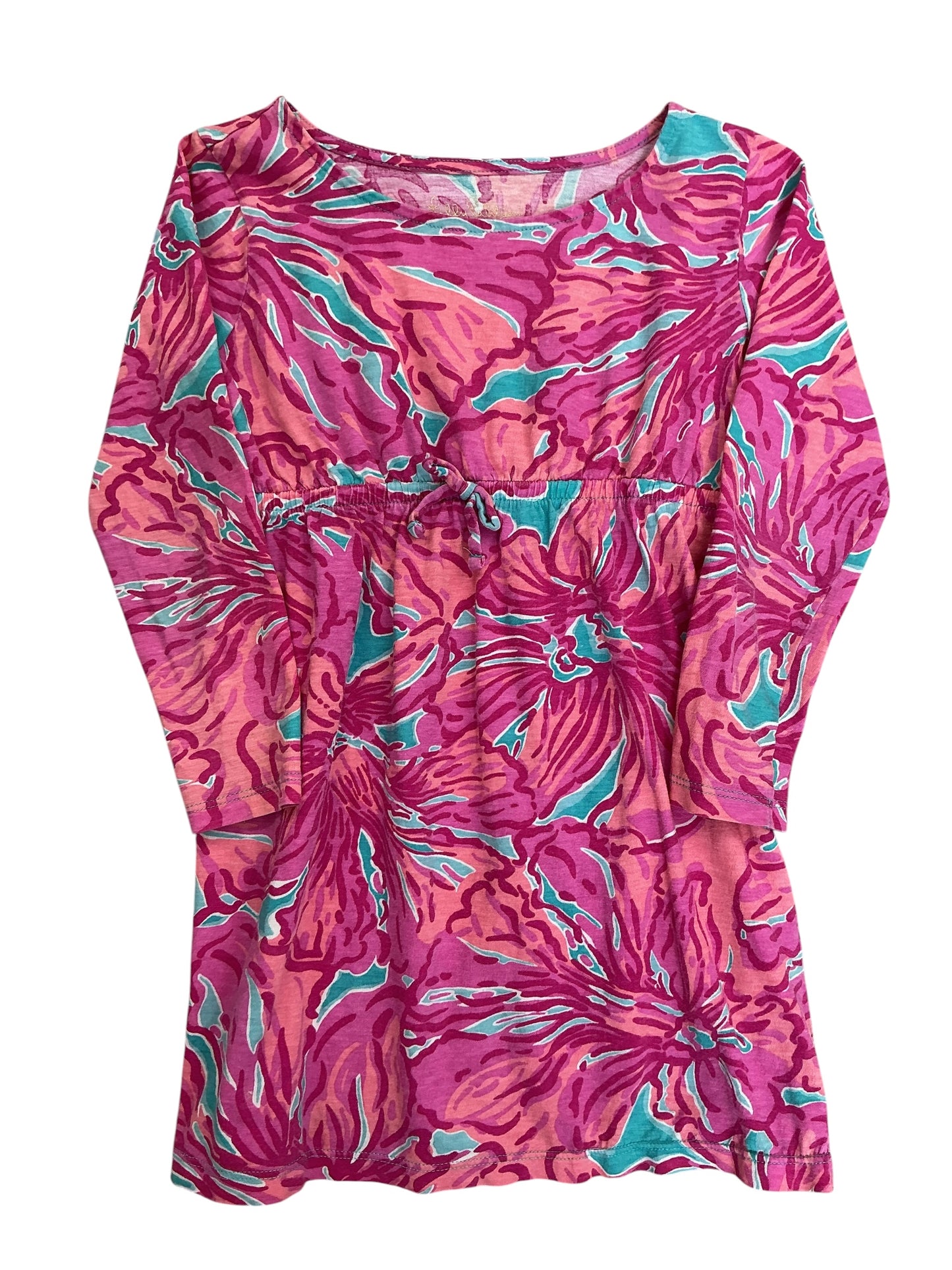 Lilly Pulitzer Girls Kids Mini Geanna Long Sleeve Dress Lilac Thistle In The Wild Flowers - Size S 4-6