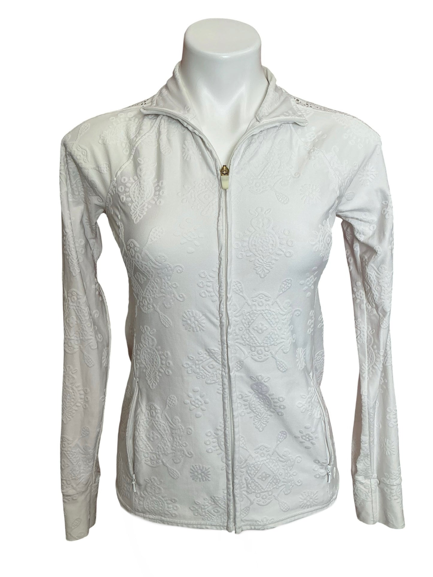 Lilly Pulitzer Luxletic Connelly Zip Up Jcket Resort White Brocade - Size S