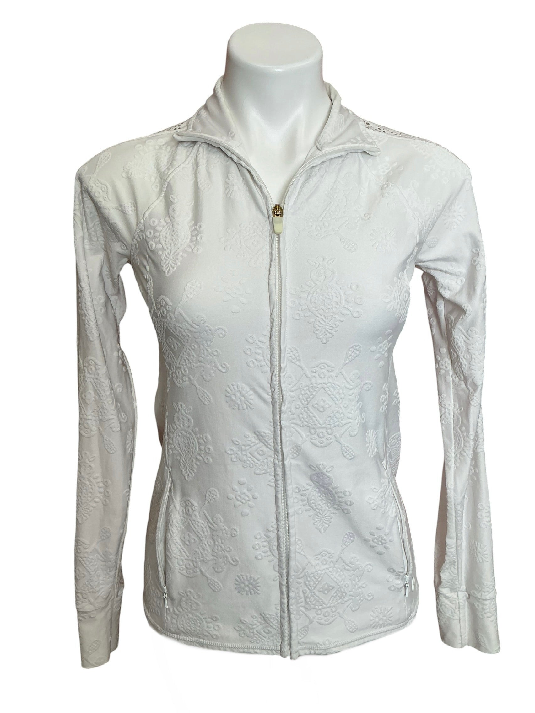 Lilly Pulitzer Luxletic Connelly Zip Up Jcket Resort White Brocade - Size S
