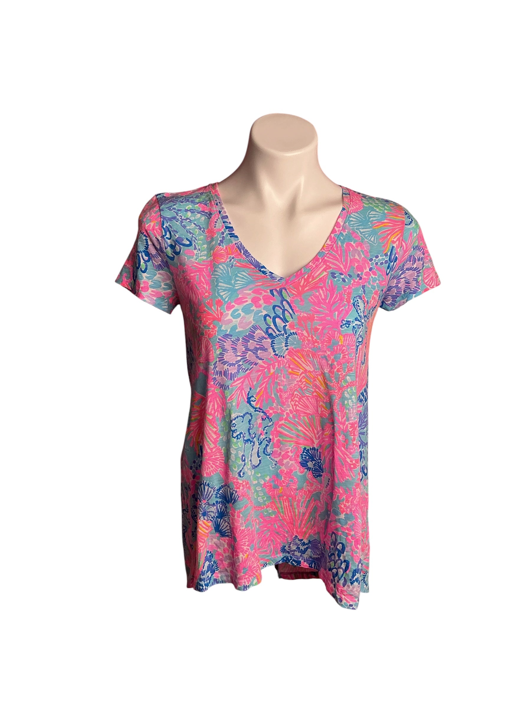 Lilly Pulitzer- Etta V-Neck Top Pink Isle Splendor In The Sand Size XS