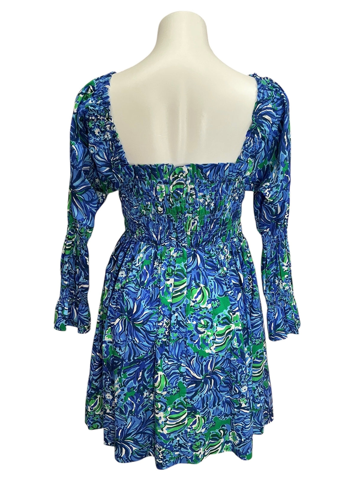 Lilly Pulitzer Beyonca Long Sleeve Smocked Dress Abaco Blue In Turtle Awe - Size S