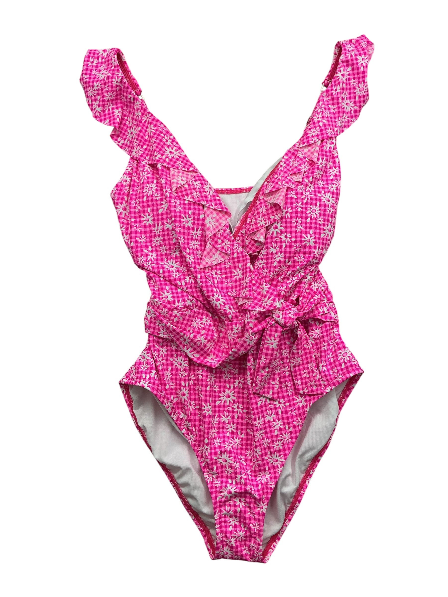 Lilly Pulitzer NWT Delphine One Piece Swimsuit Aura Pink Check You Out - Size 10