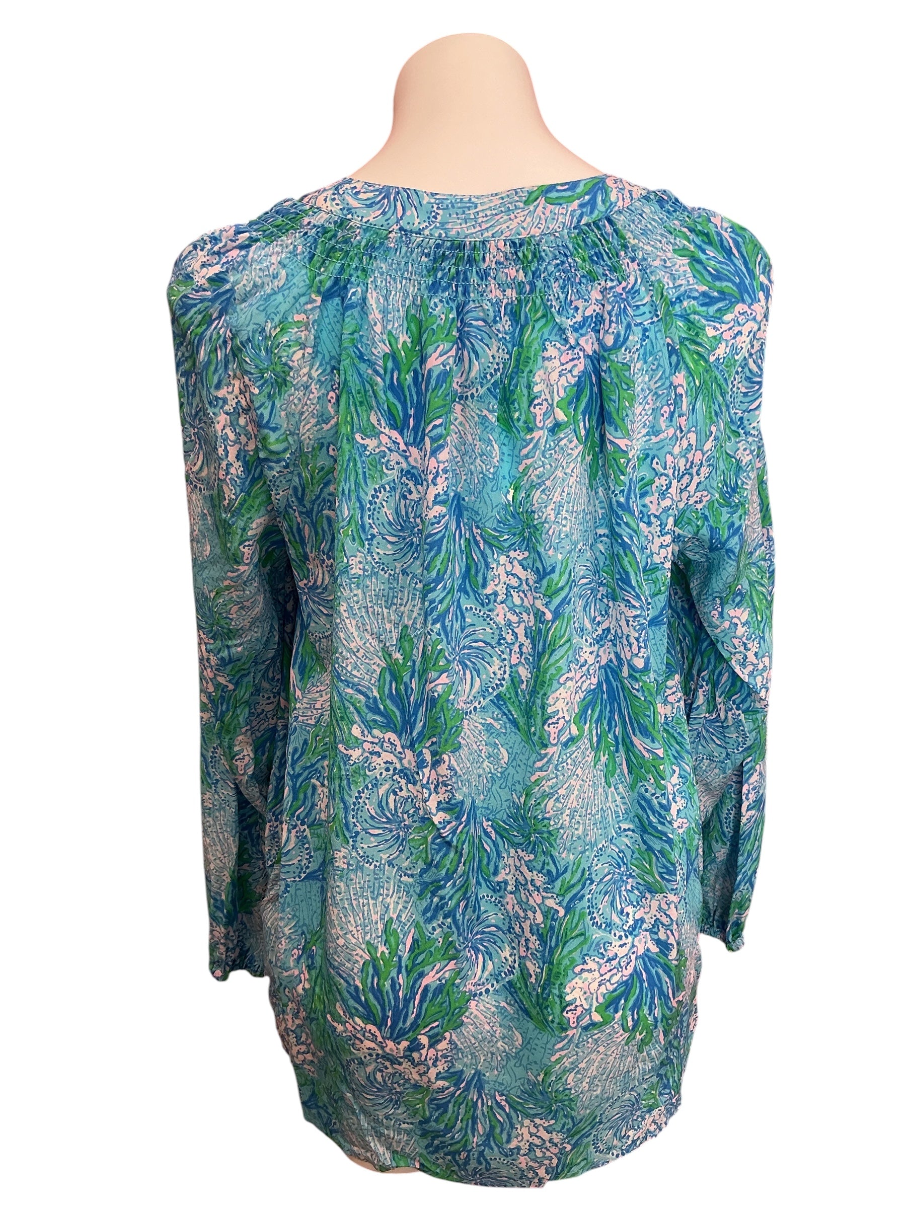 Lilly Pulitzer Elsa Silk Top Las Olas Aqua String Current Sea - Size XL