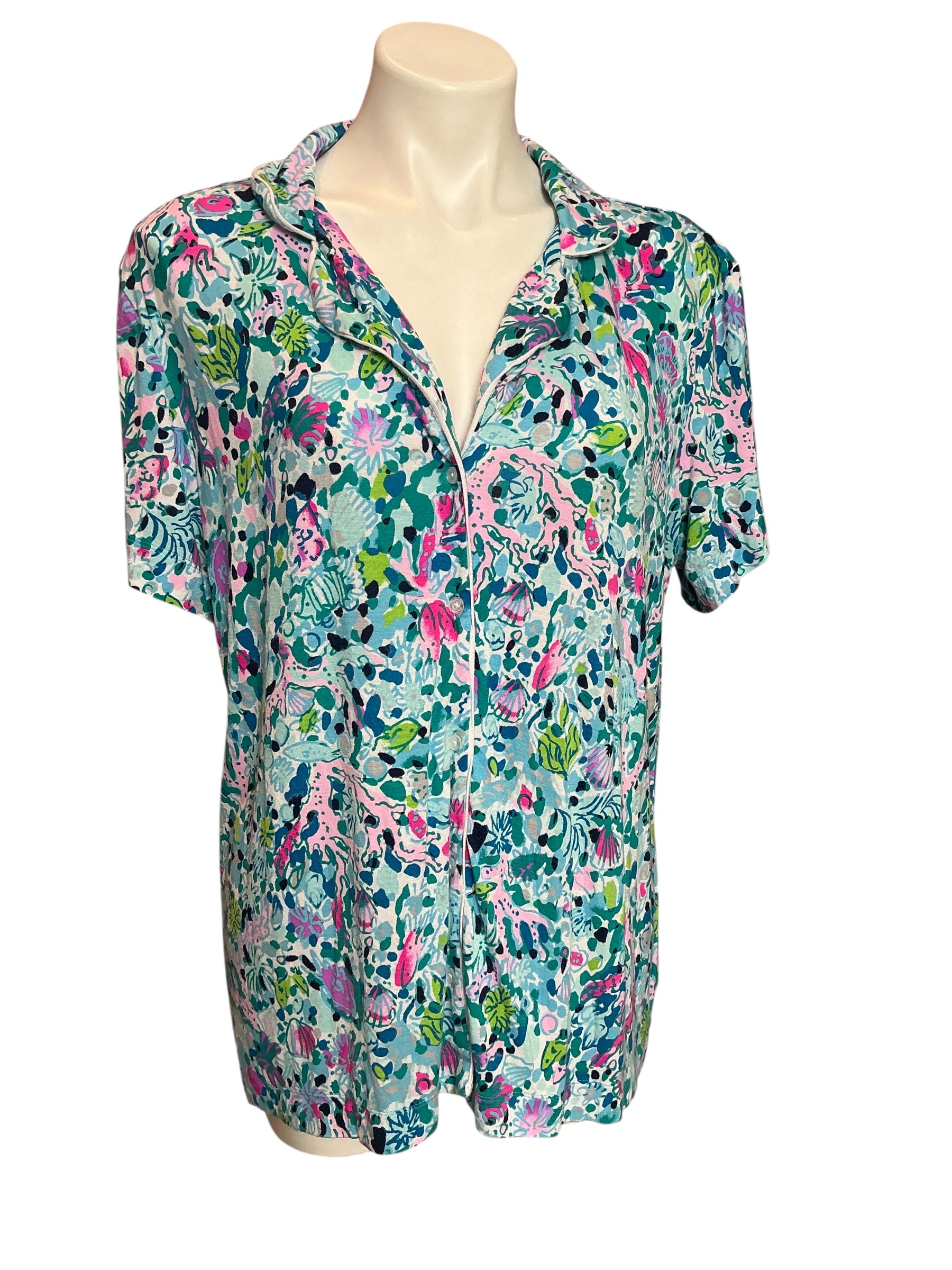 Lilly Pulitzer Knit Button Top Multi Dive Bar - Size XL
