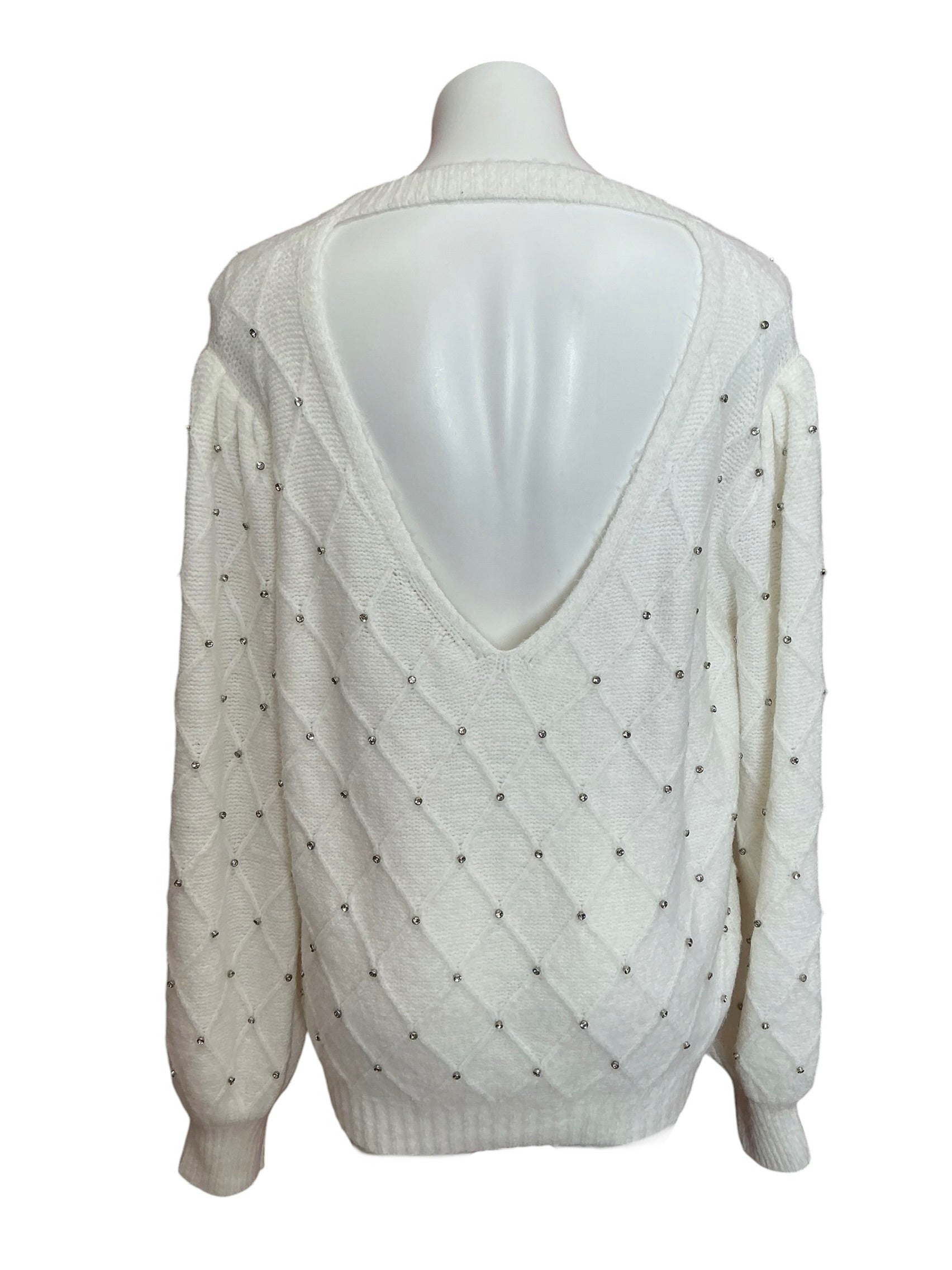 Lilly Pulitzer Veronita Sweater Coconut White Scattered Rhinestones - Size XL