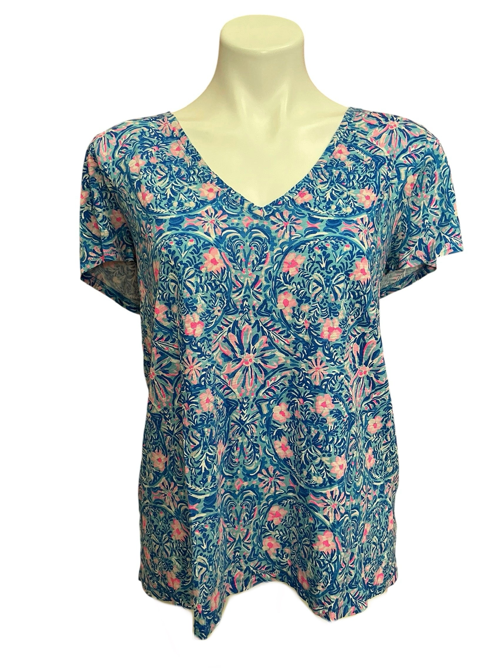 Lilly Pulitzer V-Neck Top Blue Peri Takin' It Easy - Size XL