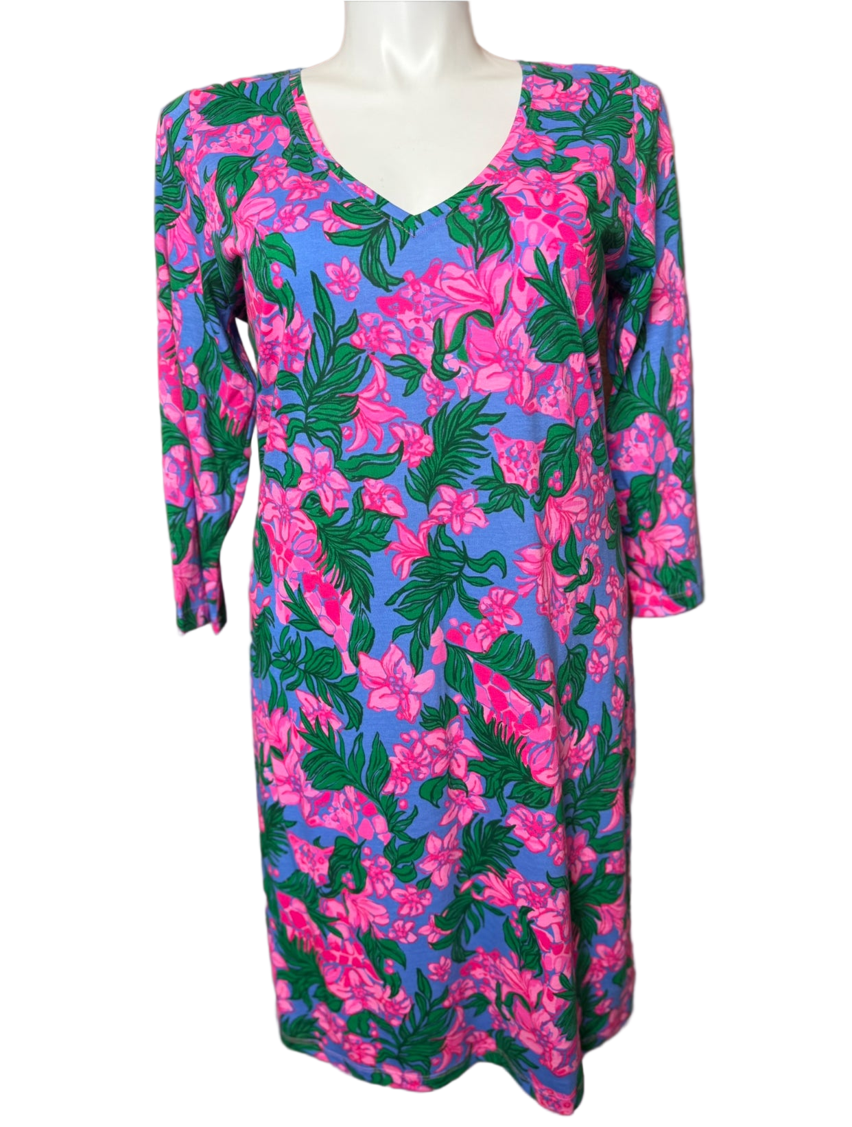 Lilly Pulitzer NWT - Tessa 3/4 Sleeve V-Neck - Cerise Pink Safari Sunset - Size XL