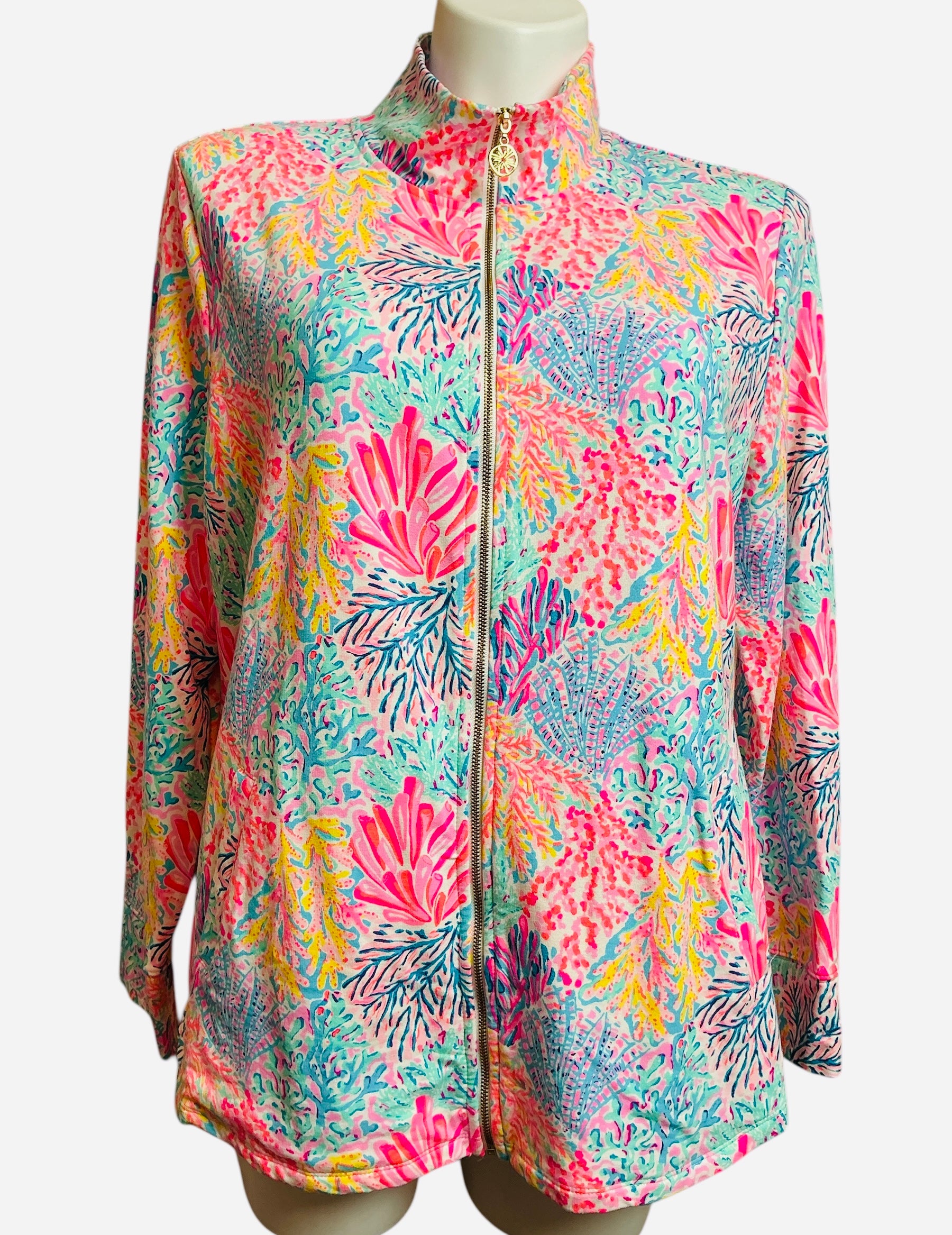 Lilly Pulitzer Leona Zip Up Multi Splashdance - Size XXL