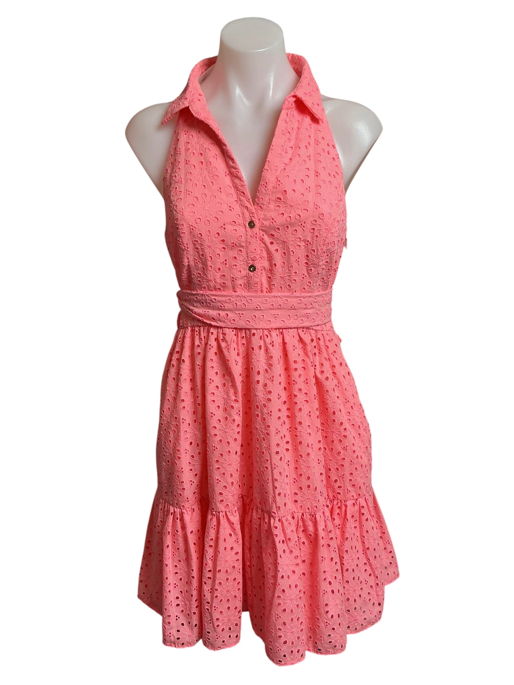 Lilly Pulitzer Trisha Eyelet Shirtdress Shellona Coral Neon Sunburst Eyelet - Size 2