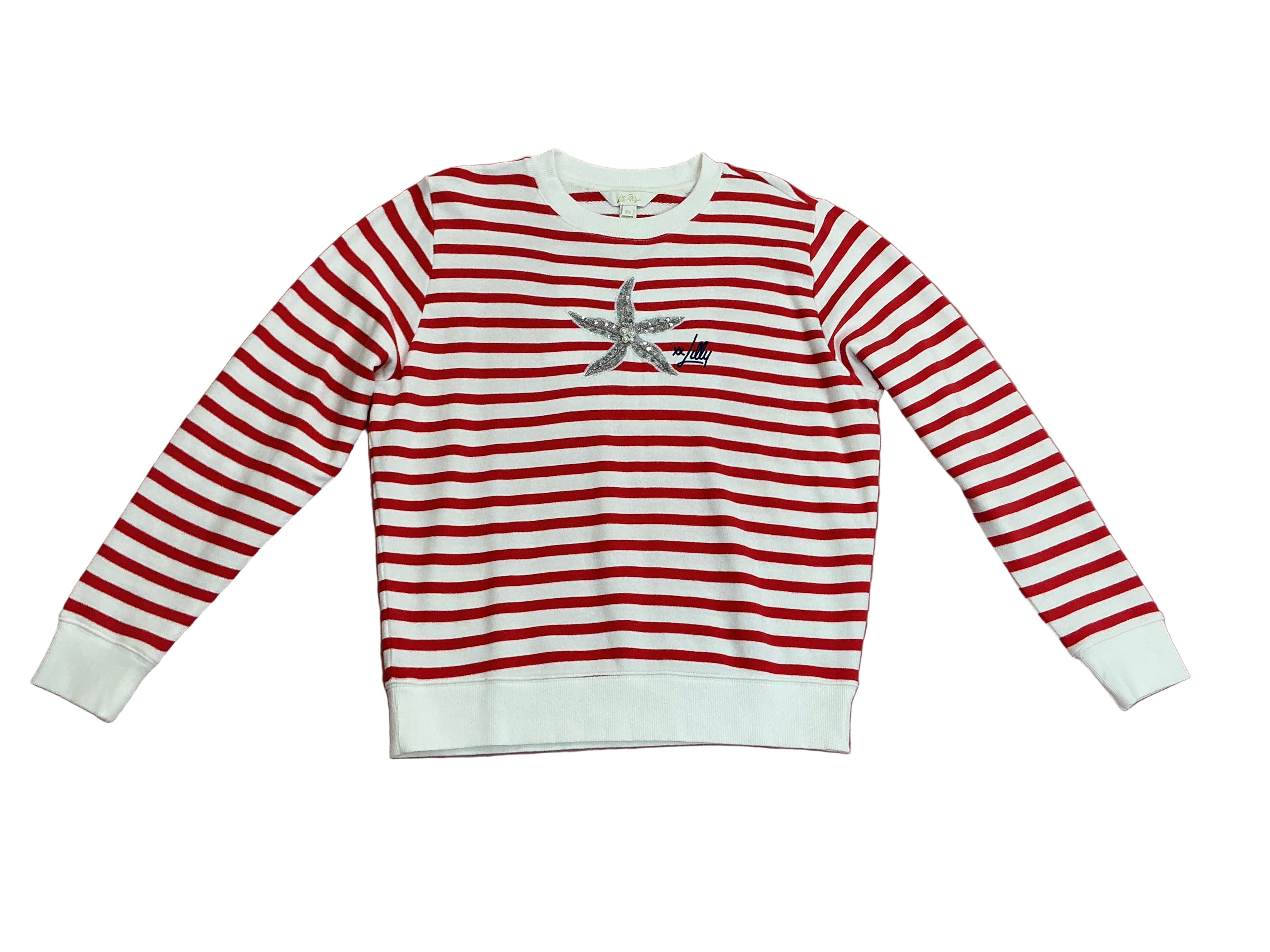 Lilly Pulitzer NWT Ballad Long Sleeve Swe Rococo Red Coastal Stripe Starfis - Size XS
