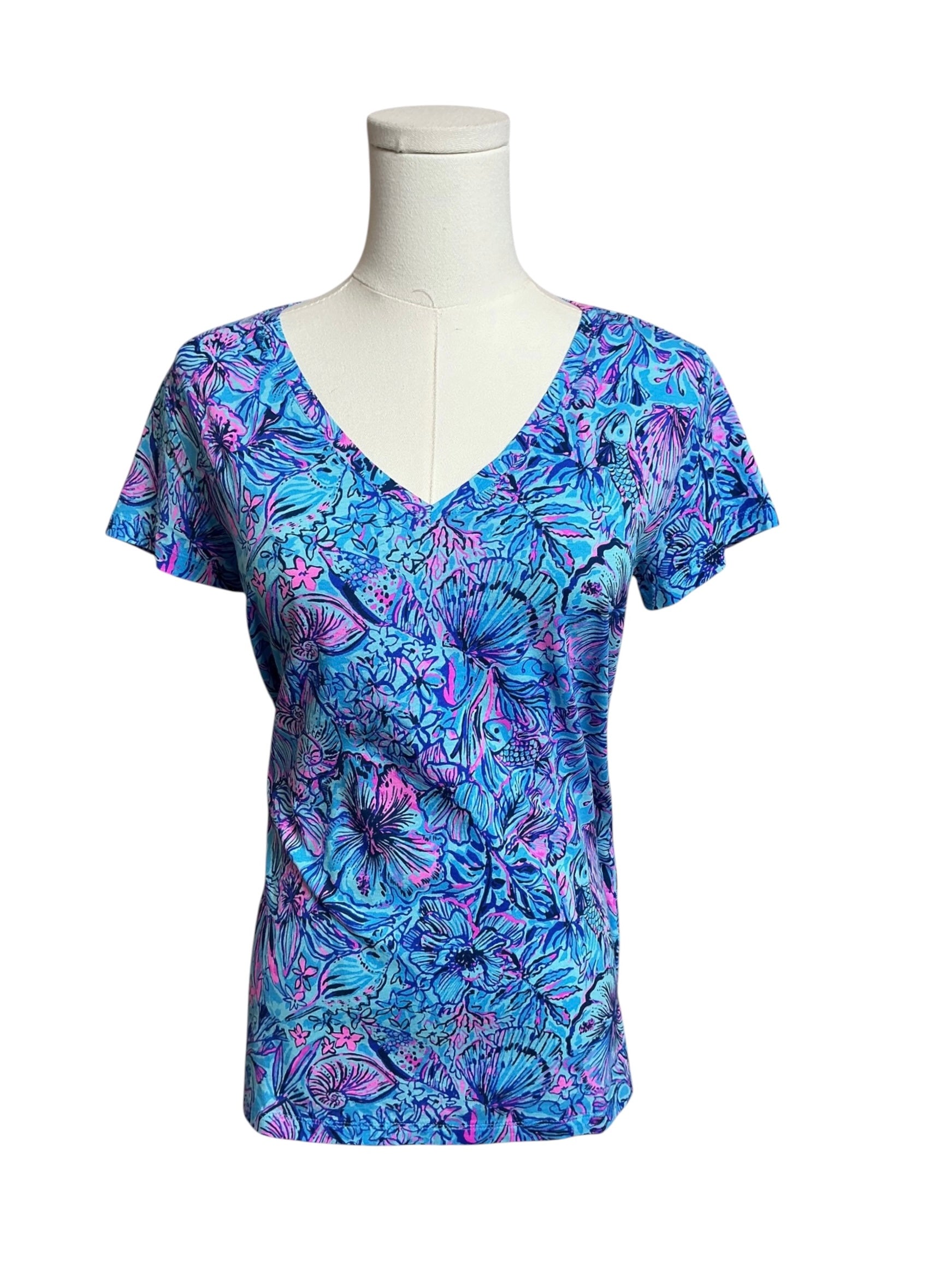Lilly Pulitzer NWT Meredith Tee Breakwater Blue Shells N Bells - Size XS