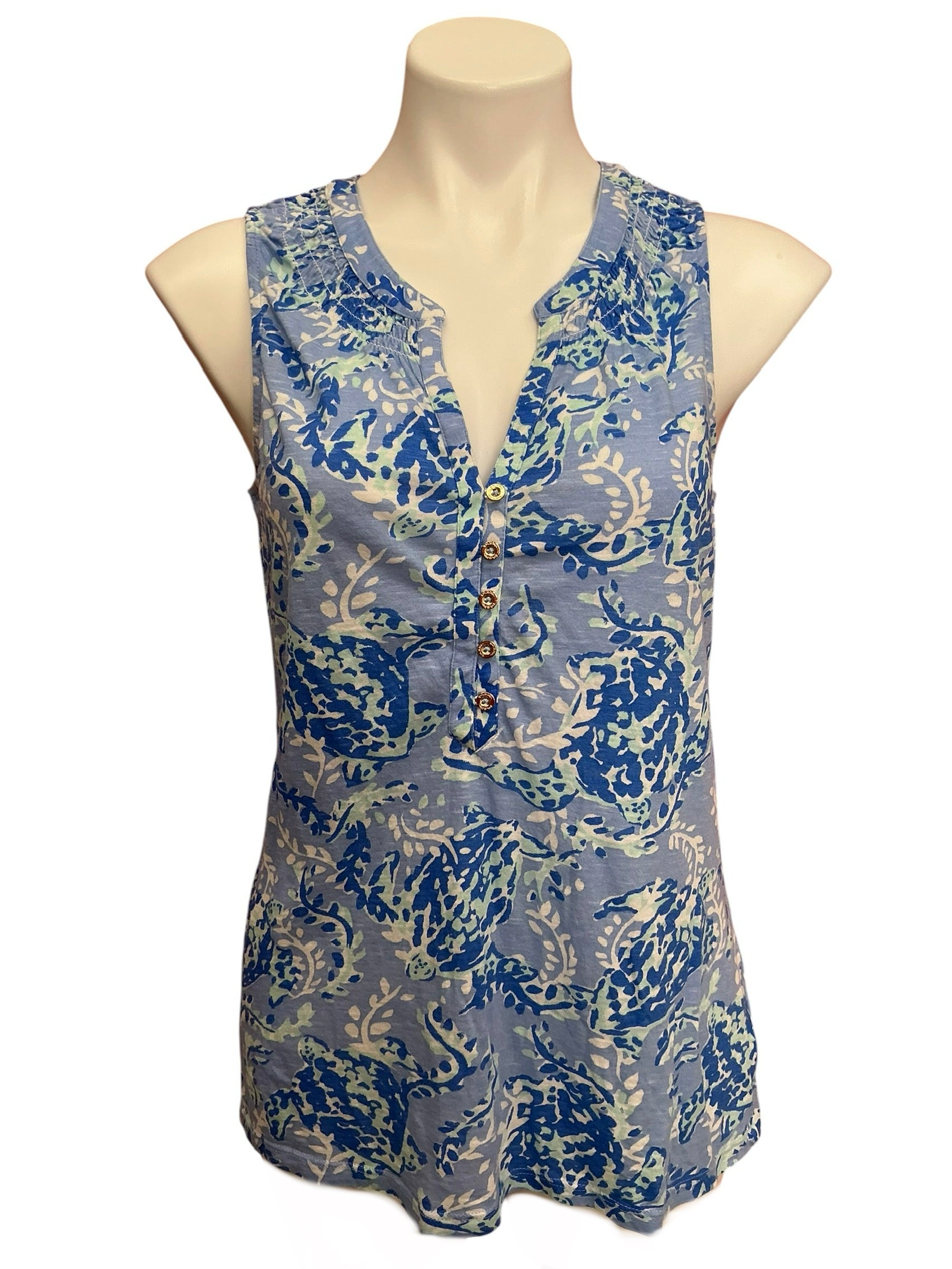 Lilly Pulitzer Essie Top Blue Peri Turtley Awesome - Size M