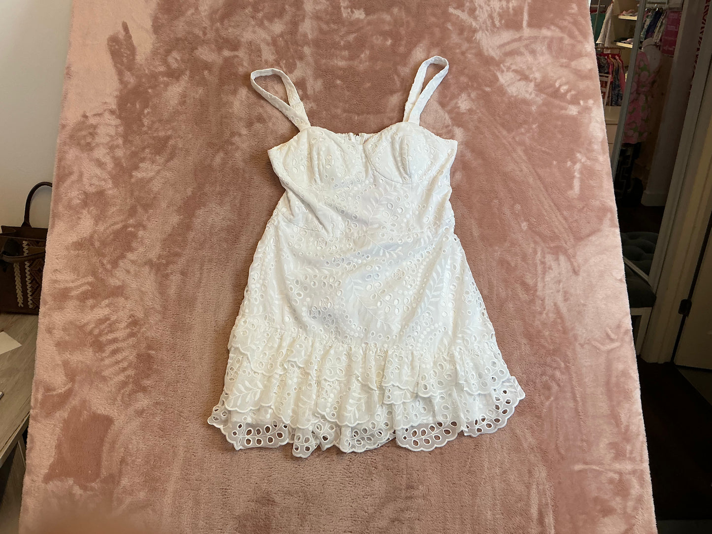 Lilly Pulitzer NWT Rosalie romper resort white swirly fern scalloped - Size 8