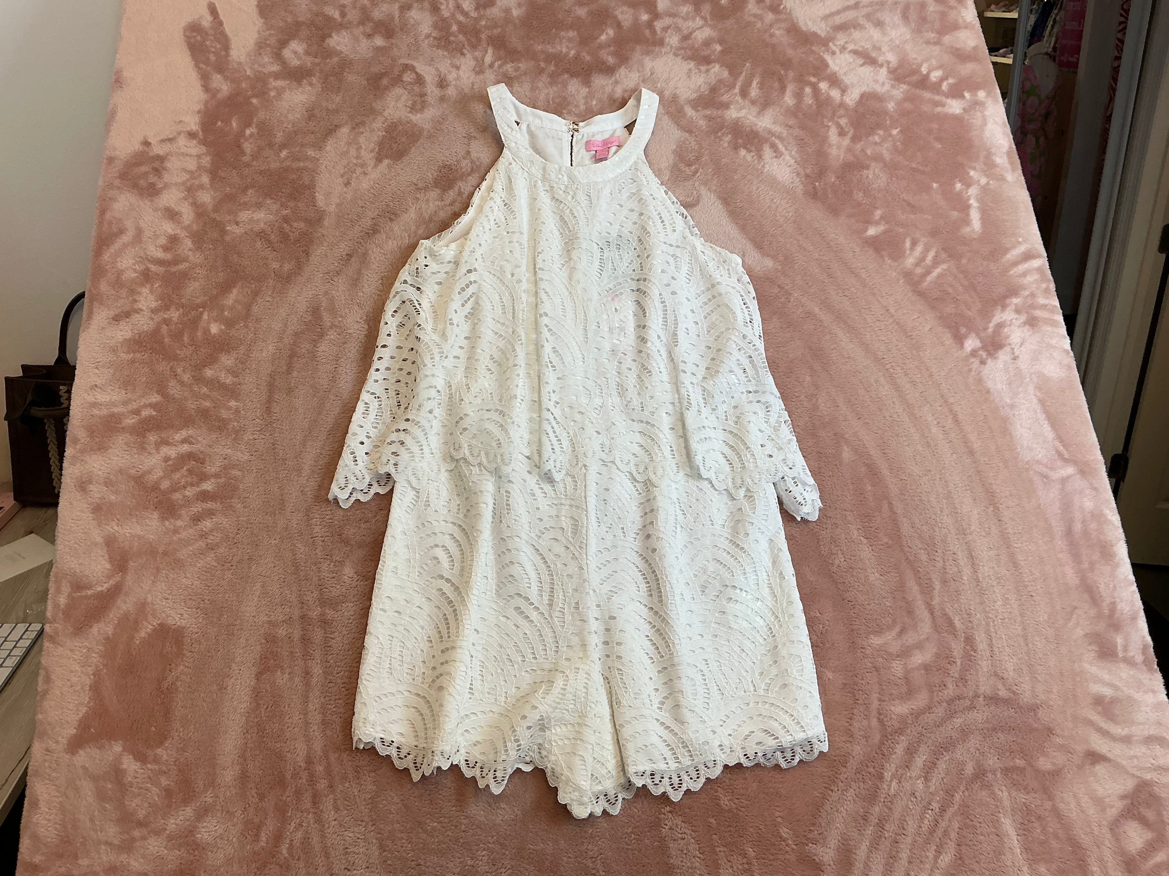 Lilly Pulitzer NWT Edona romper resort white marine tropic lace - Size 8