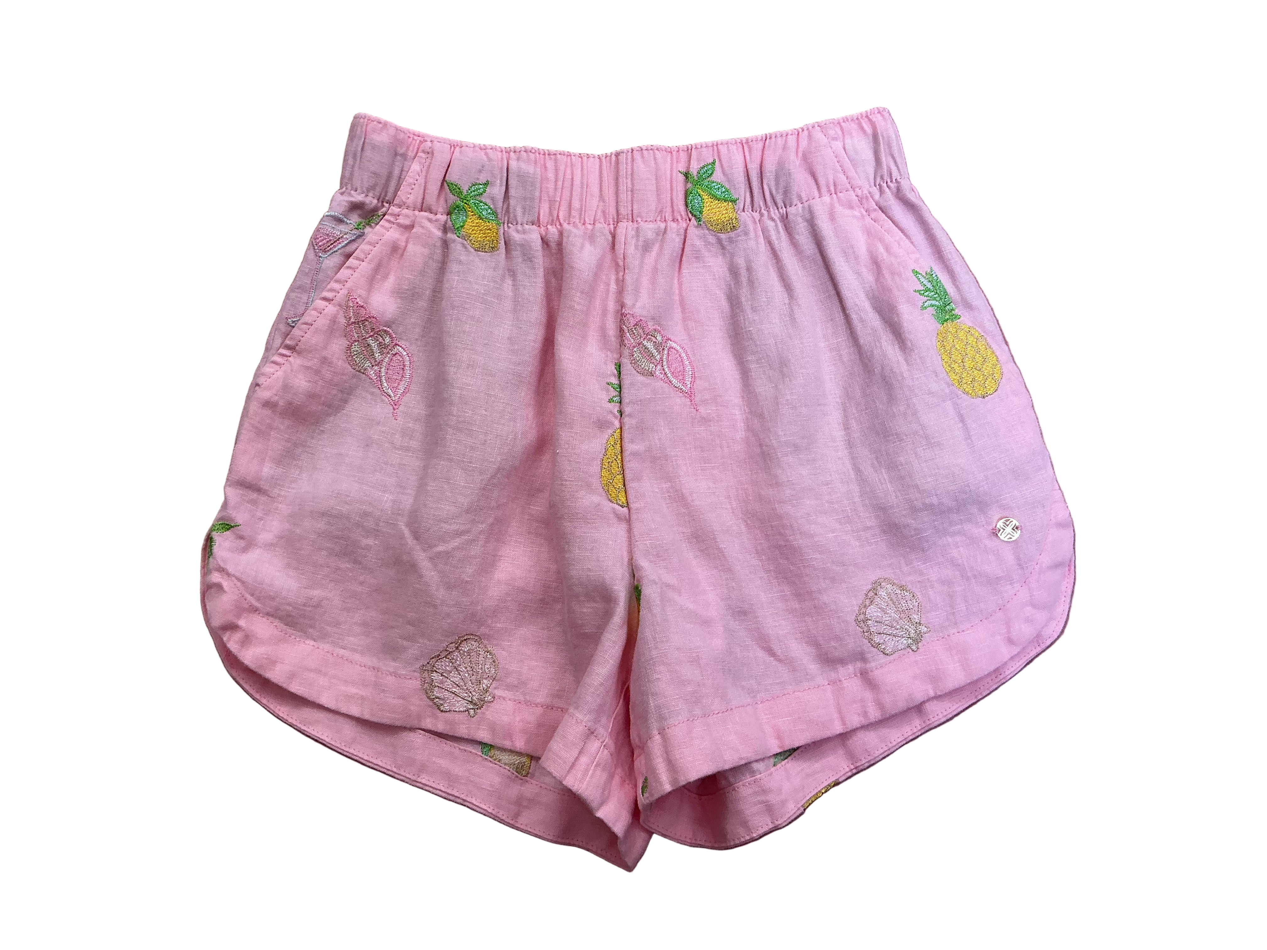 Lilly Pulitzer NWT Elodey Linen Short Conch Shell Pink Happy Hour Embroidery - Size XS