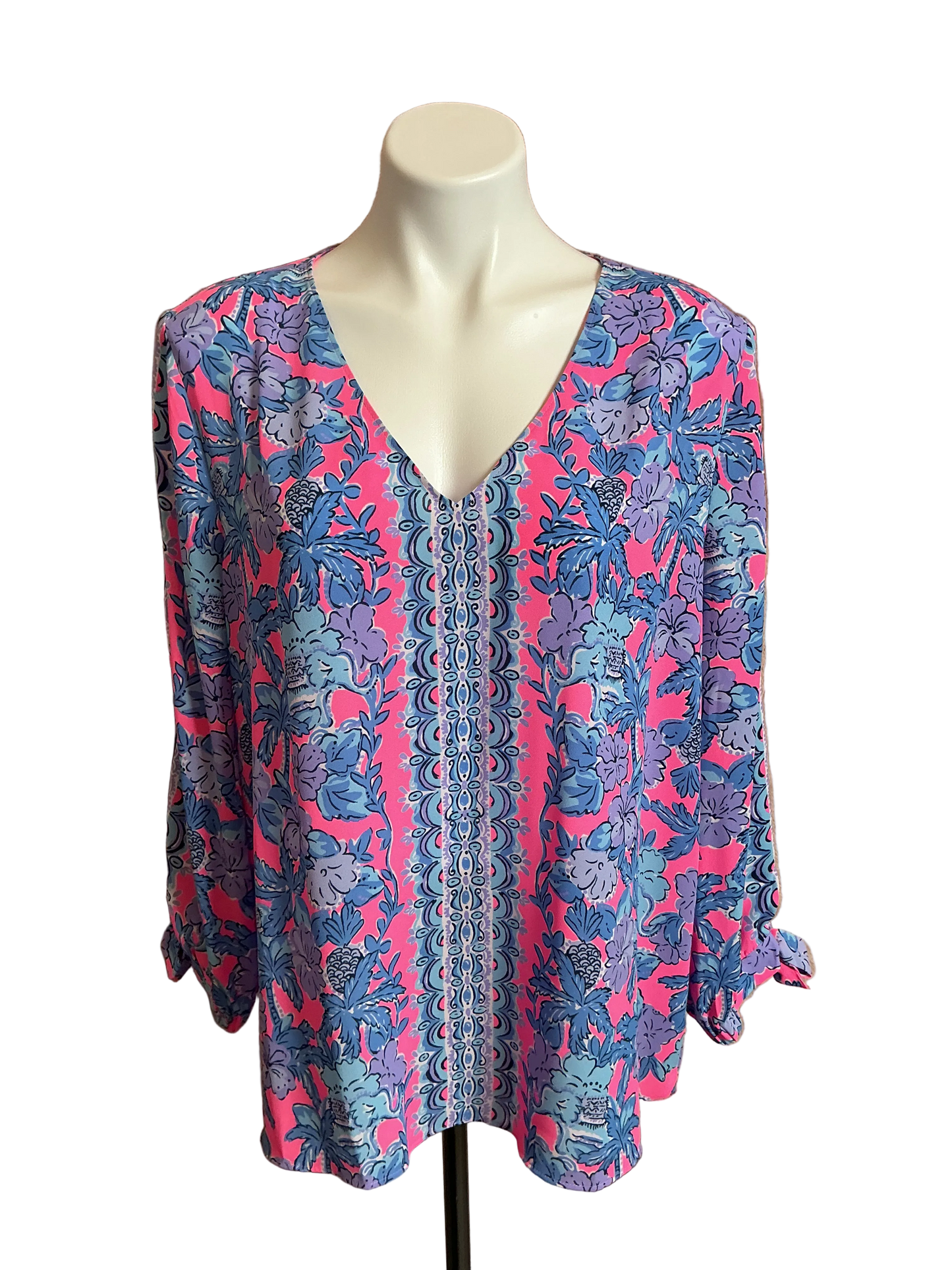 Lilly Pulitzer Pamala 3/4 Sleeve Top Soleil Pink Palm Paradise Enginneer - Size XL