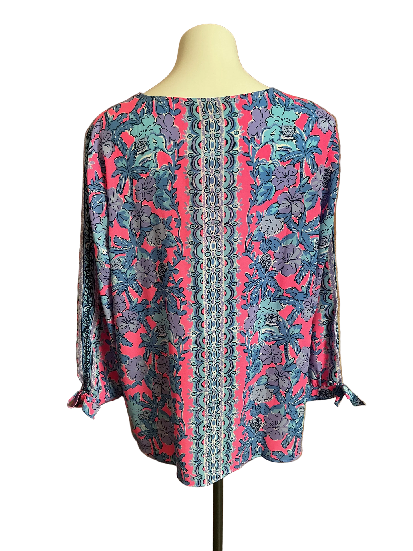 Lilly Pulitzer Pamala 3/4 Sleeve Top Soleil Pink Palm Paradise Enginneer - Size XL