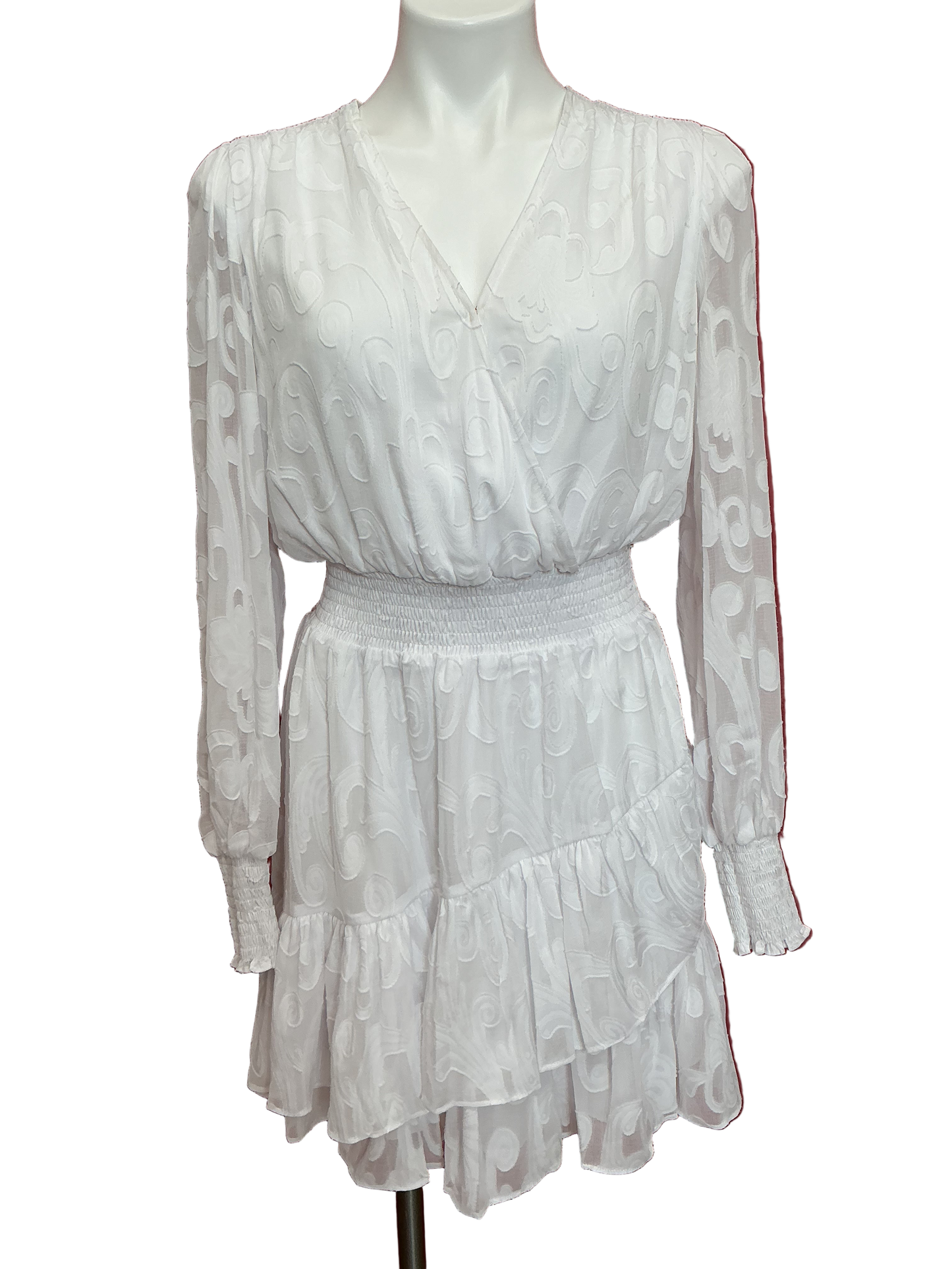 Lilly Pulitzer NWT Christiana Long Sleeve Dress Resort White Poly Crepe Swirl Clip - Size 2