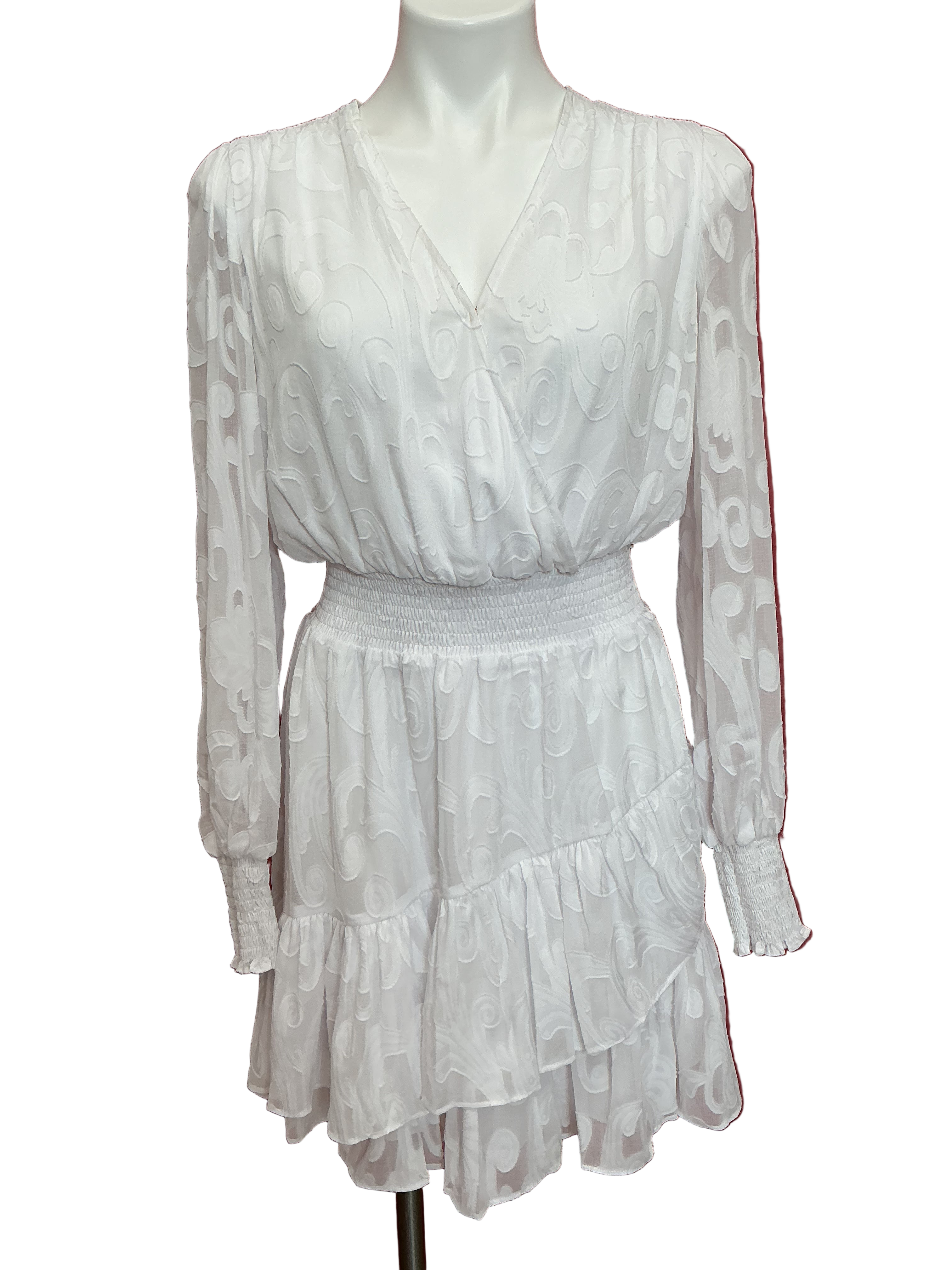 Lilly Pulitzer NWT Christiana Long Sleeve Dress Resort White Poly Crepe Swirl Clip - Size 2