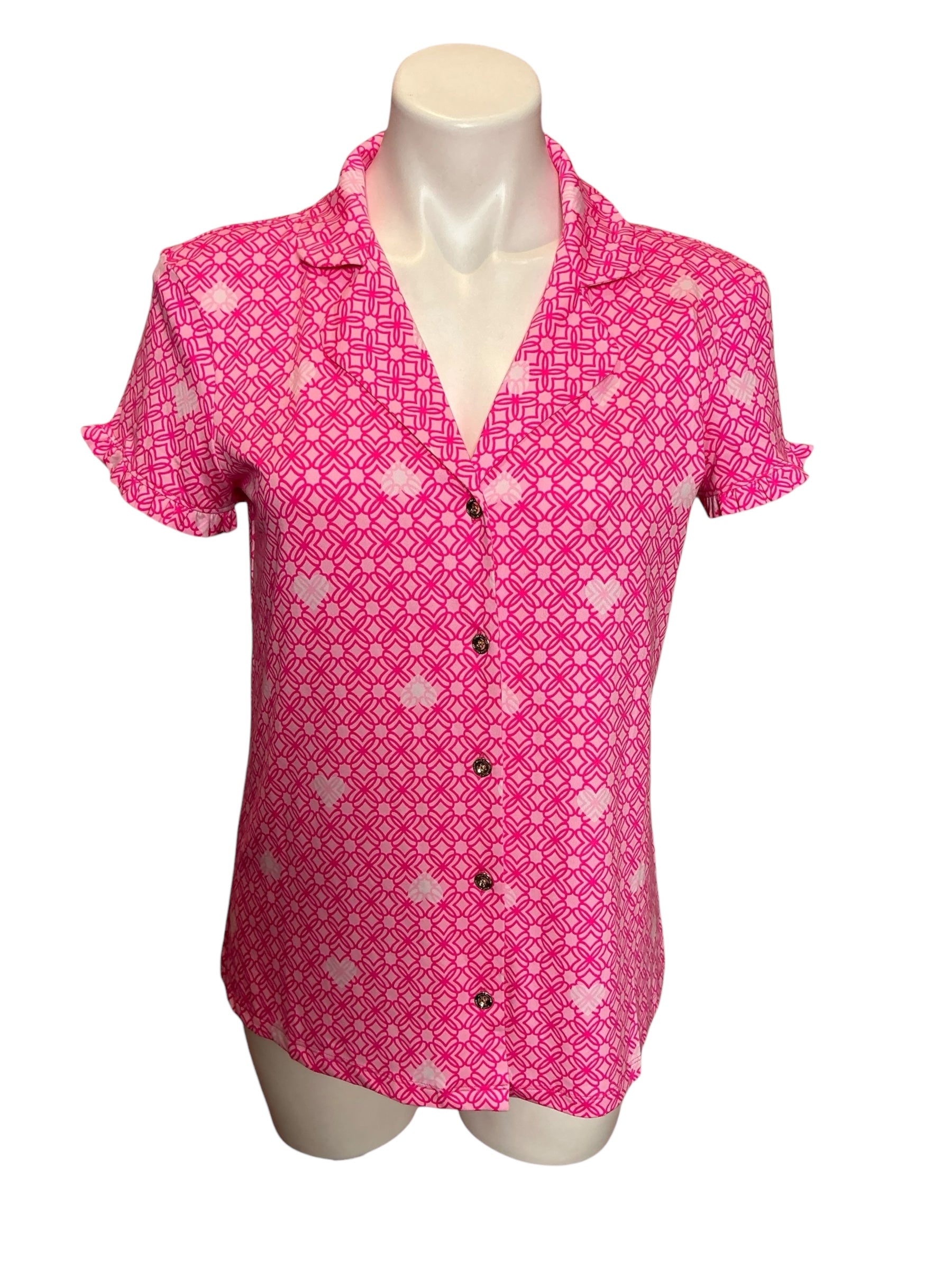 Lilly Pulitzer NWT Valaine PJ Top Passion Fruit Pink Fluttering Heart Size Medium