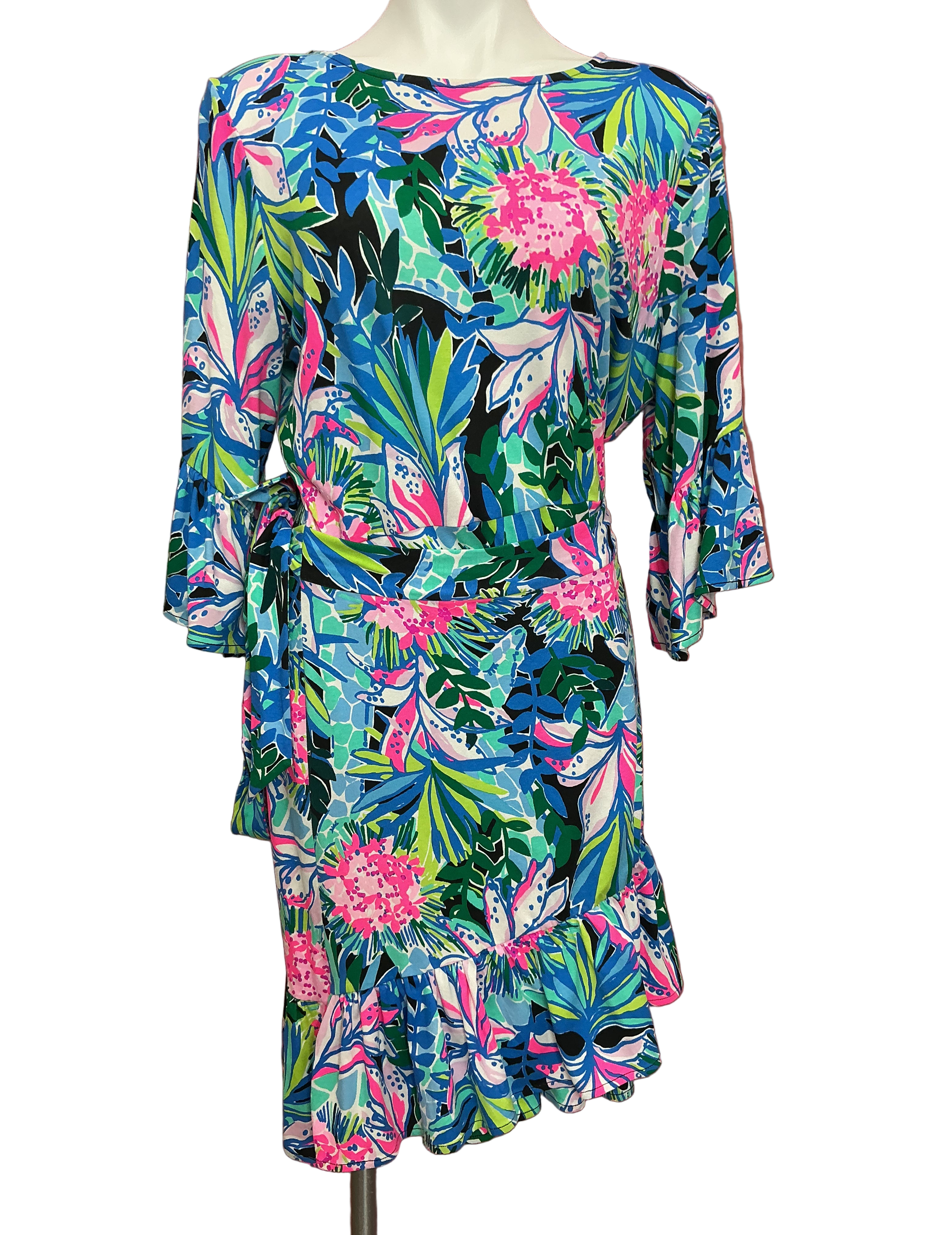 Lilly Pulitzer Kassi Wrap Ruffle Lilly Pulitzer Dress Onyx You Me and Giraffe - Size XL
