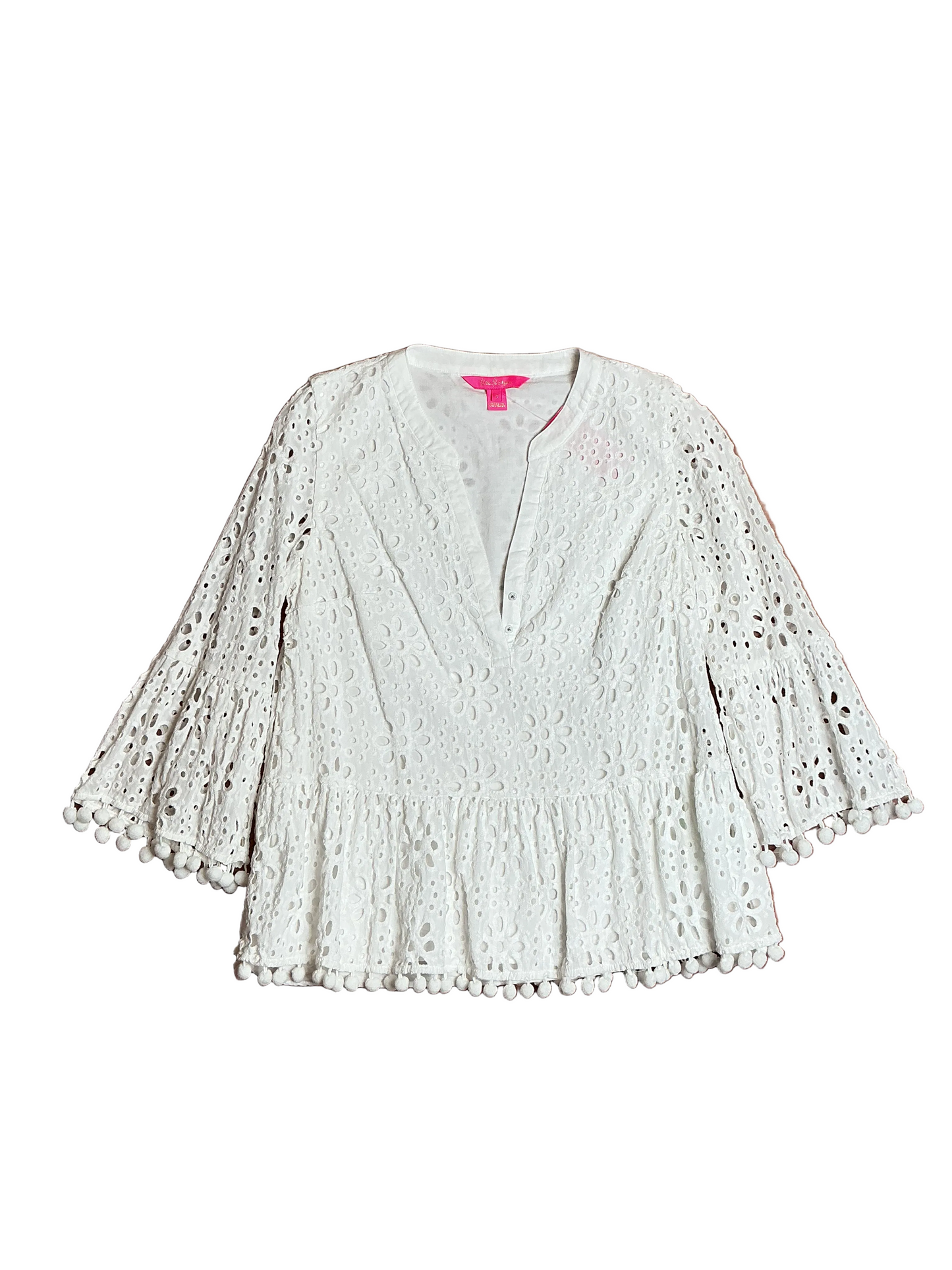 Lilly Pulitzer Bekah 3/4 Sleeve Eyelet Top Resort White Funflower - Size S