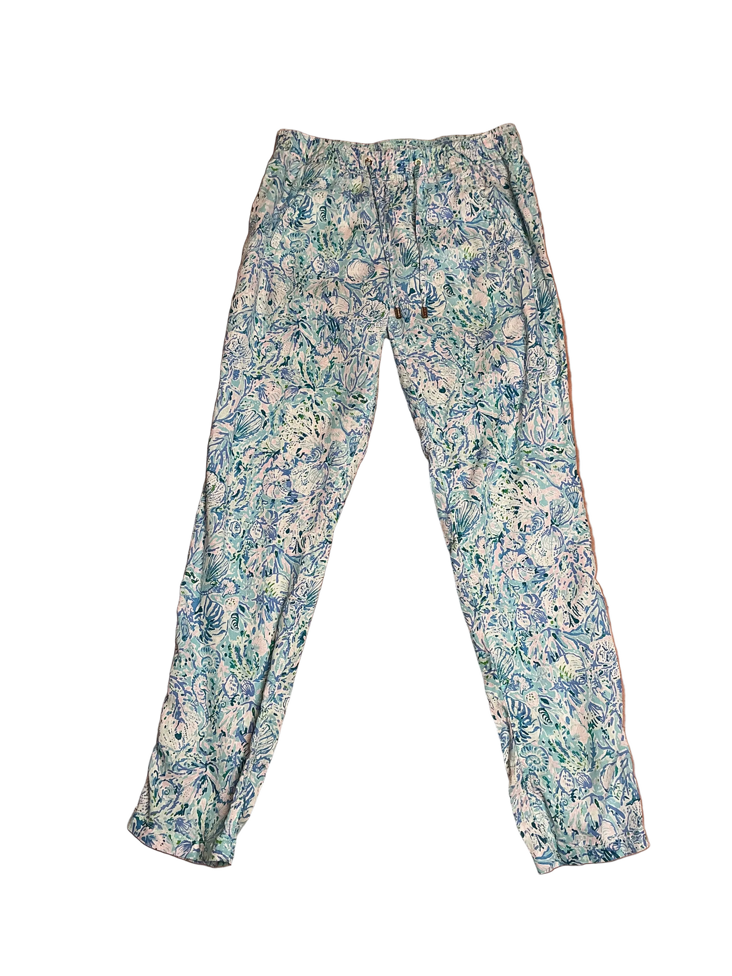 Lilly Pulitzer Taron Mid-Rise Linen Pant Surf Blue Soleil On Me - Size S