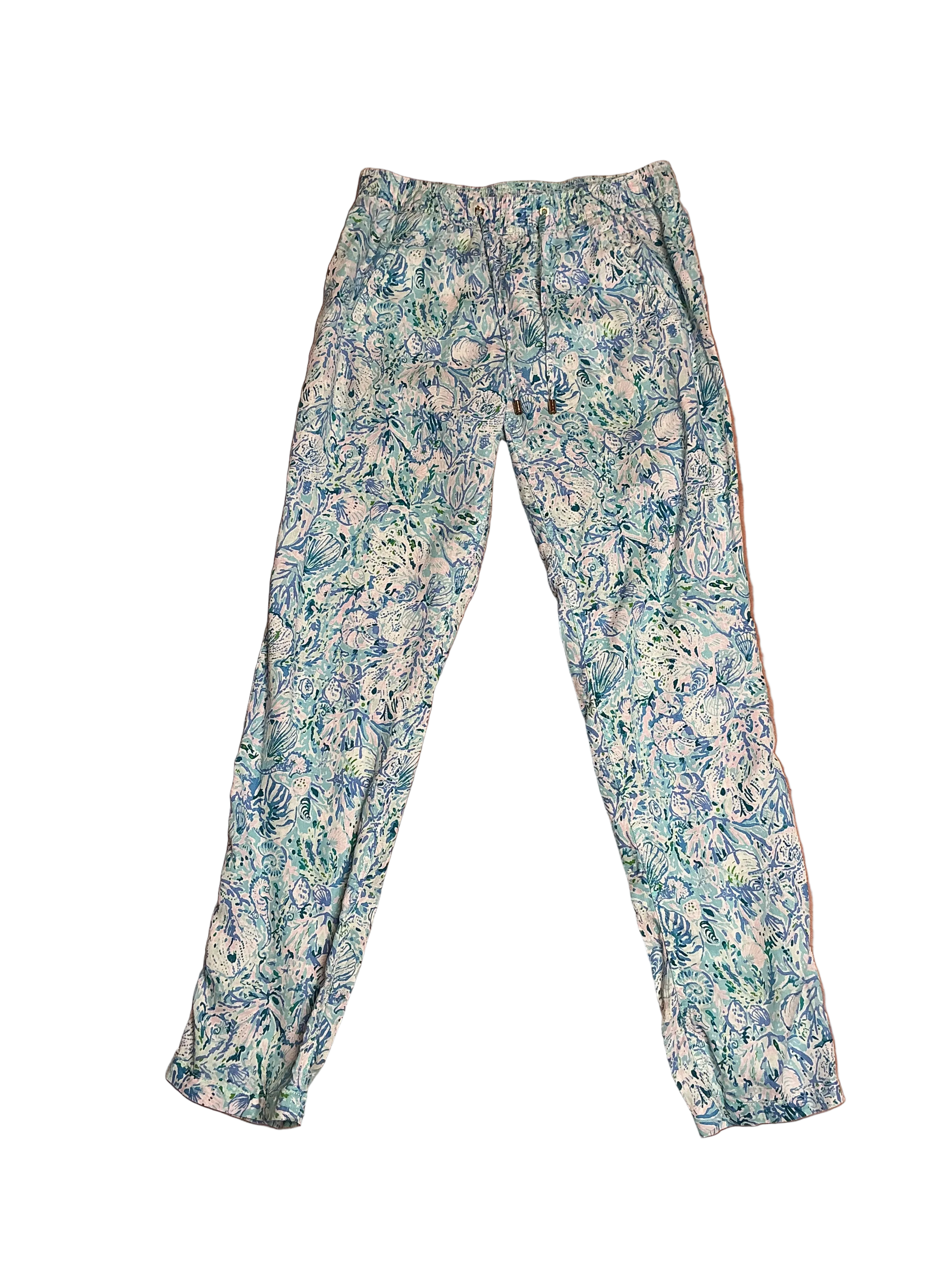 Lilly Pulitzer Taron Mid-Rise Linen Pant Surf Blue Soleil On Me - Size S