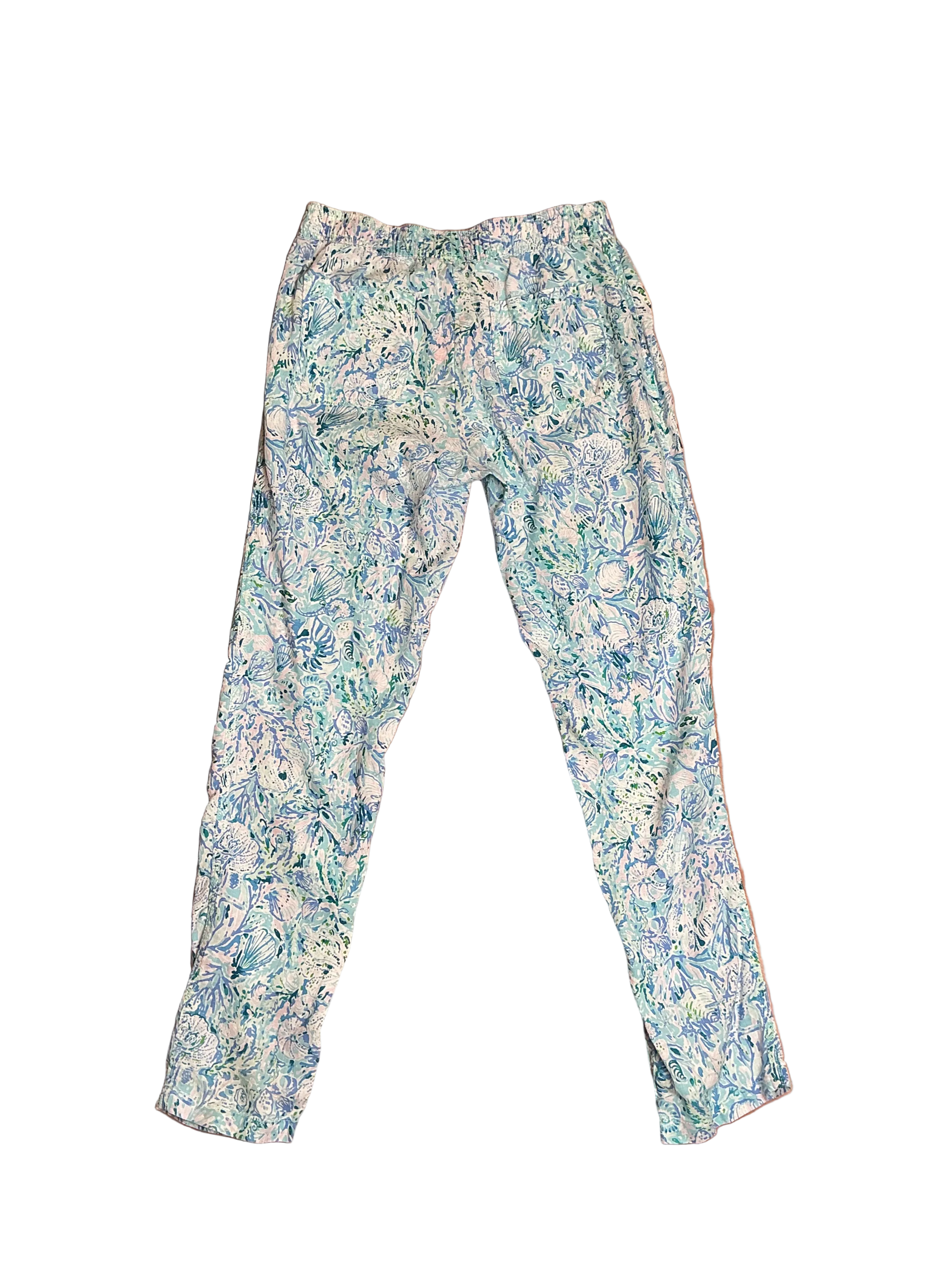 Lilly Pulitzer Taron Mid-Rise Linen Pant Surf Blue Soleil On Me - Size S