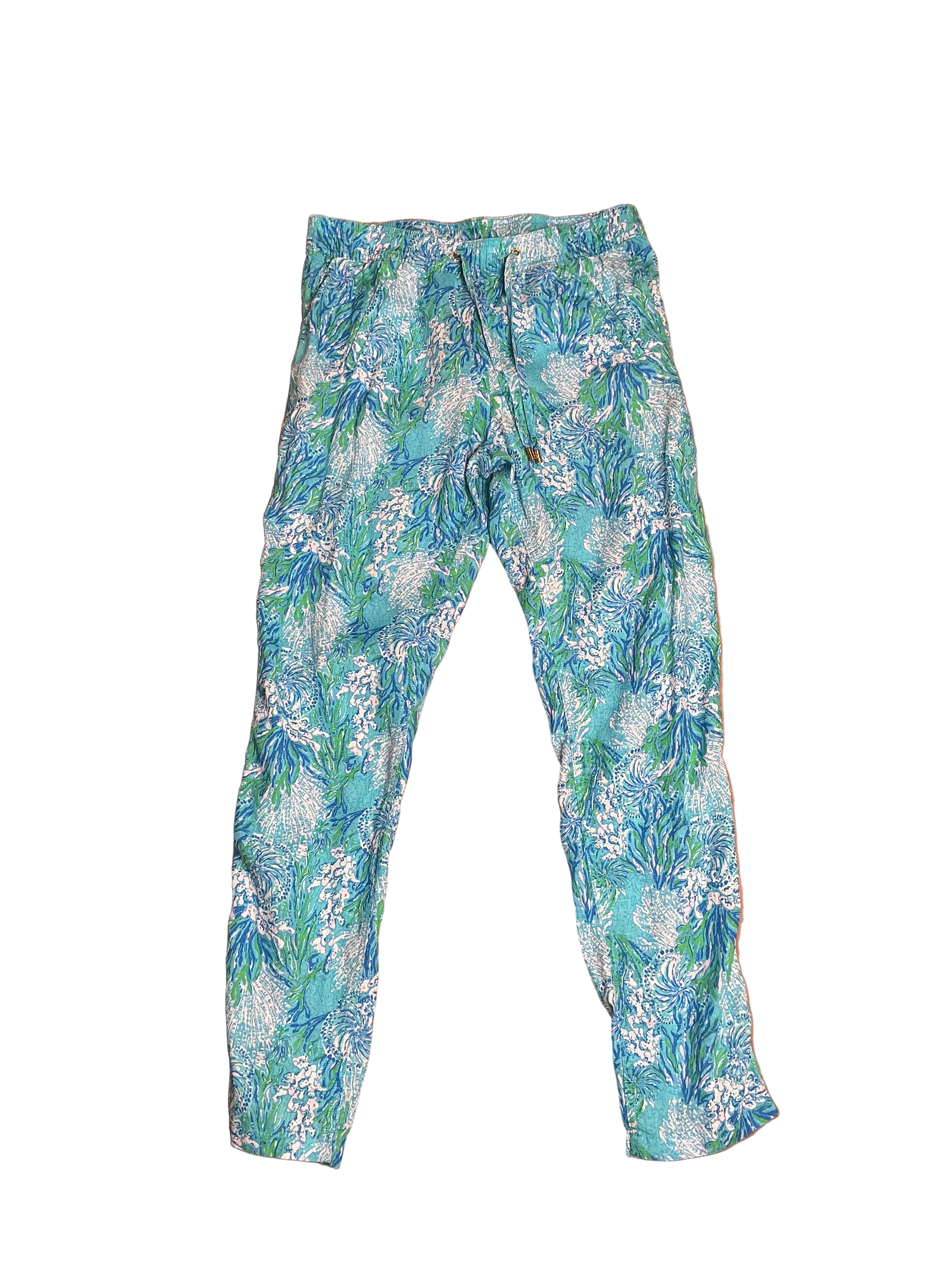 Lilly Pulitzer Taron Mid-Rise Linen Pant Las Olas Aqua Strong Current Sea - Size S