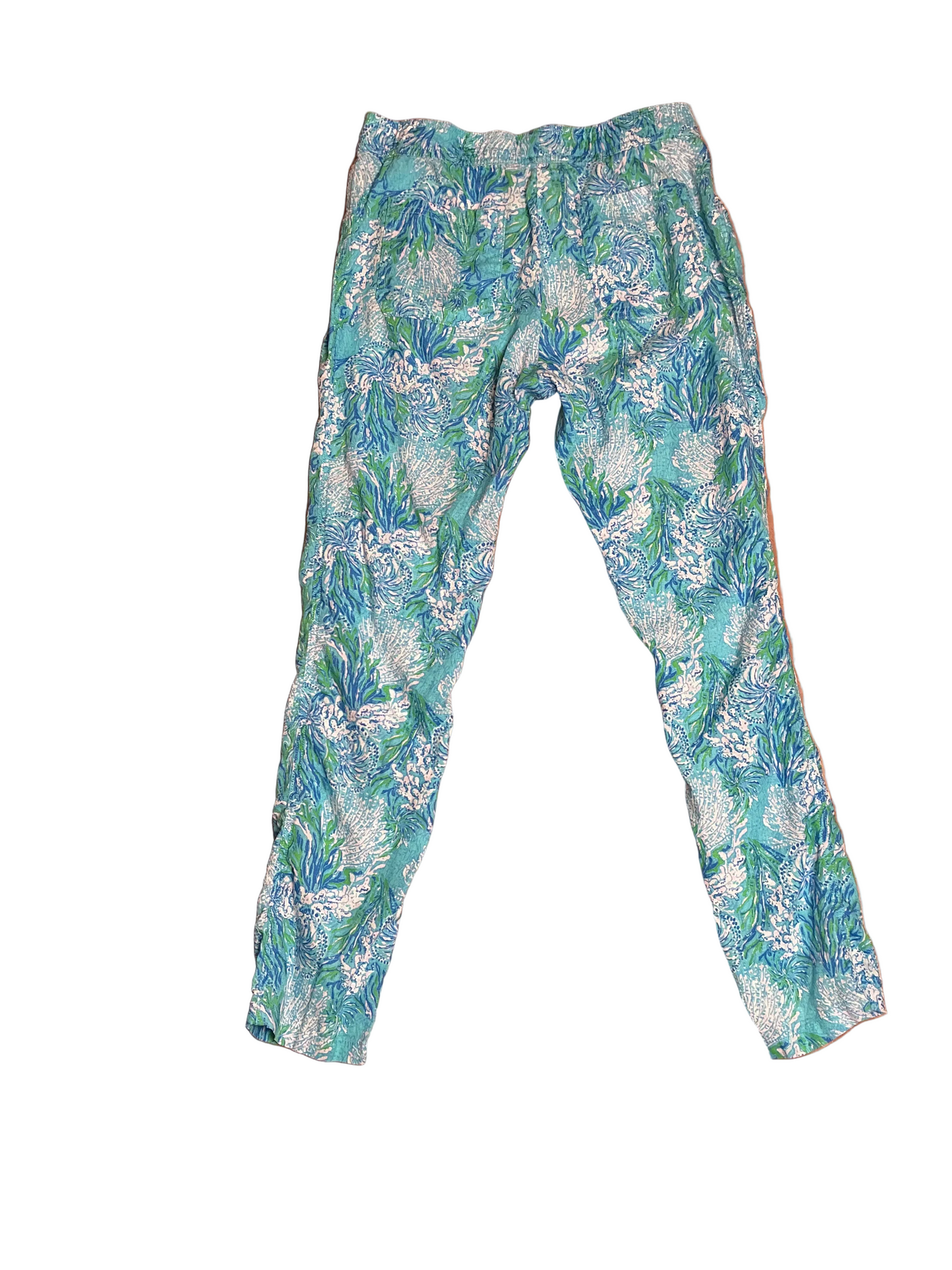 Lilly Pulitzer Taron Mid-Rise Linen Pant Las Olas Aqua Strong Current Sea - Size S
