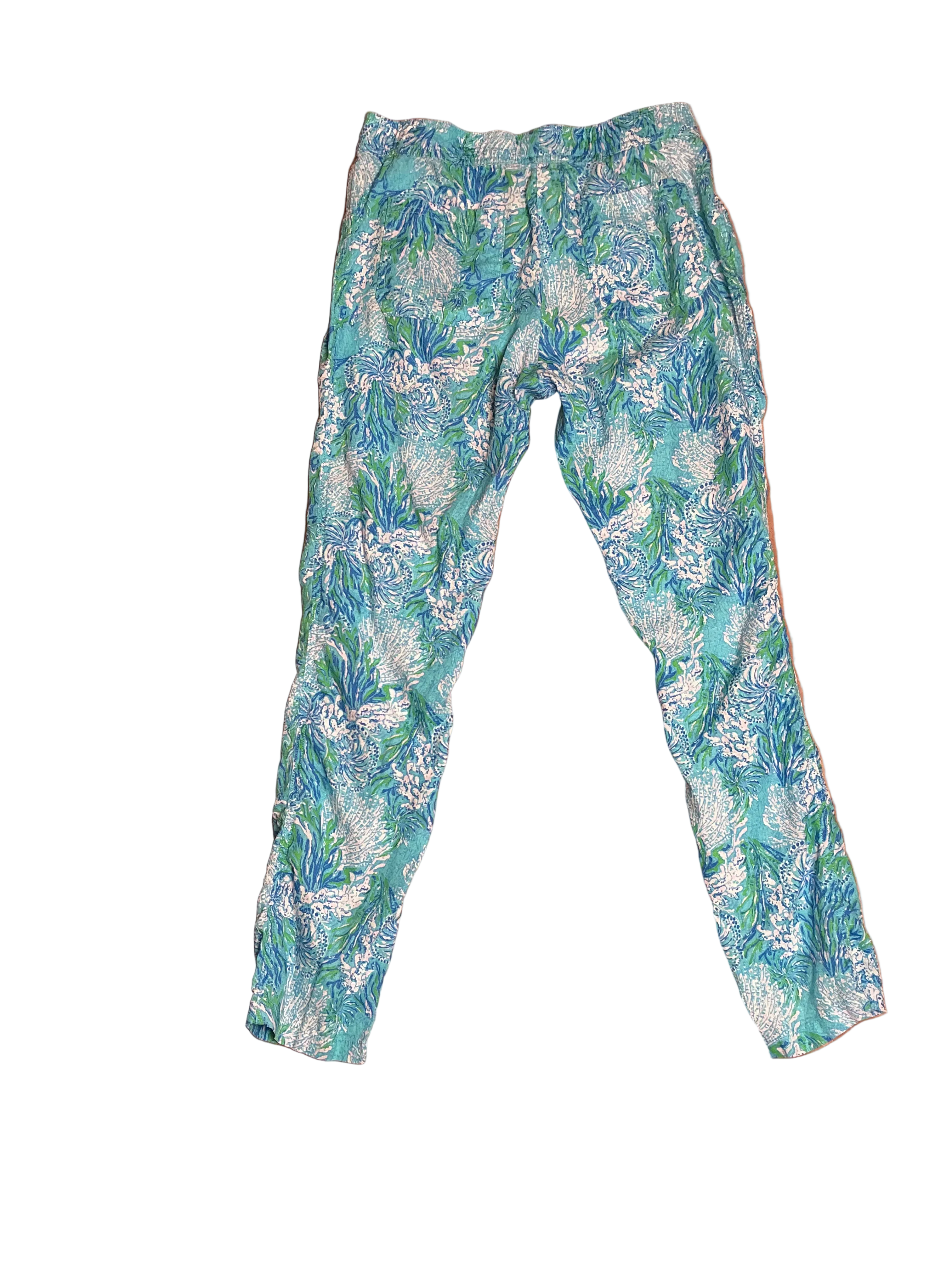 Lilly Pulitzer Taron Mid-Rise Linen Pant Las Olas Aqua Strong Current Sea - Size S