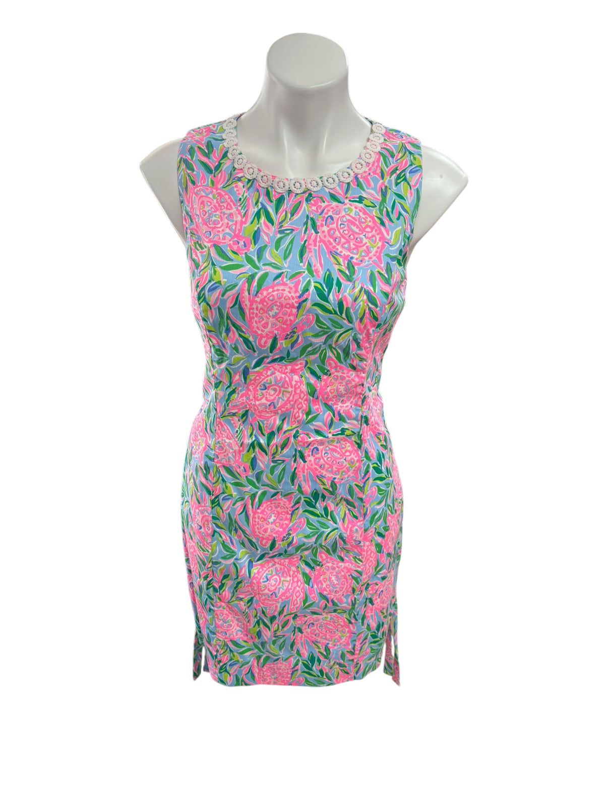 Lilly Pulitzer Mila Stretch Shift Dress Frenchie Blue Turtley in Love - Size 8