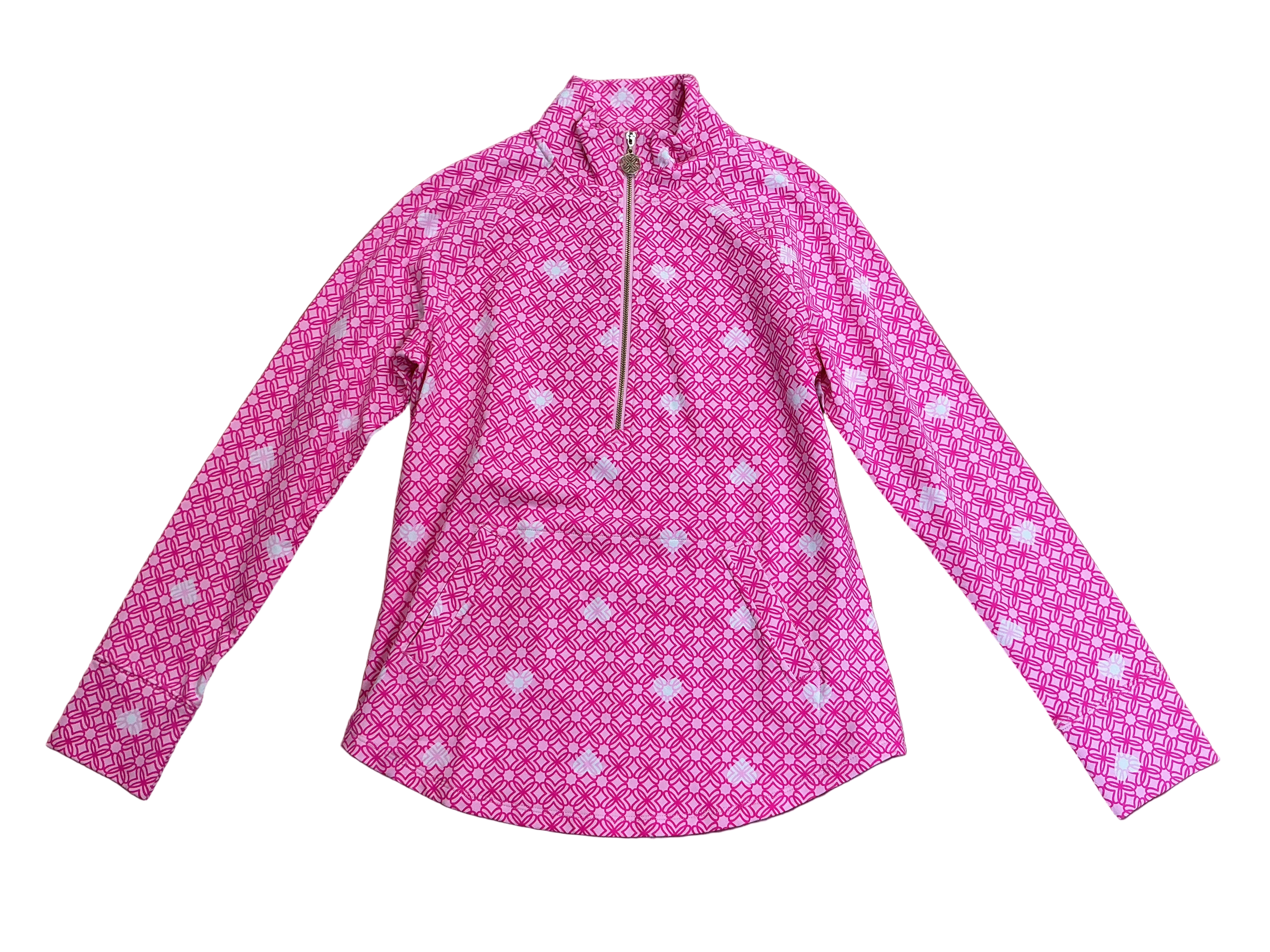 Lilly Pulitzer NWT UPF 50+ Skipper Popover Passion Fruit Pink Fluttering Hearts - Size XS