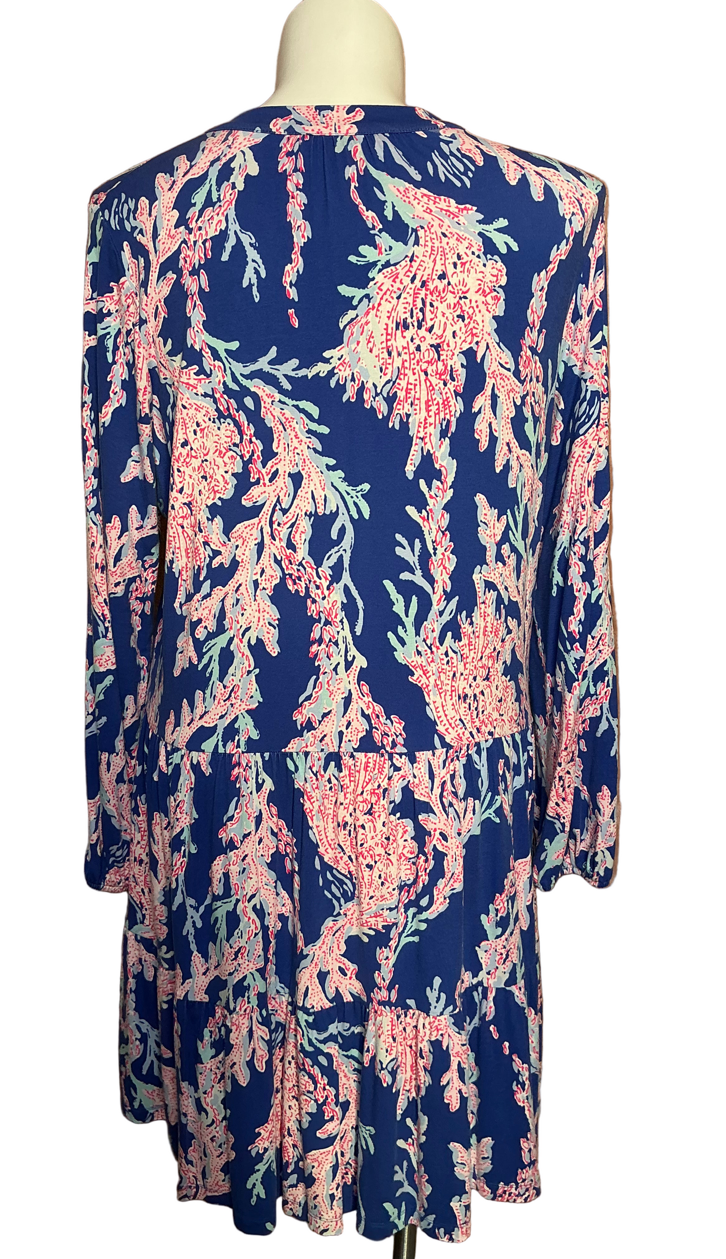 Lilly Pulitzer Traci long-sleeve swing Dress Borealis Blue Swim On Over - As Is - Size XL